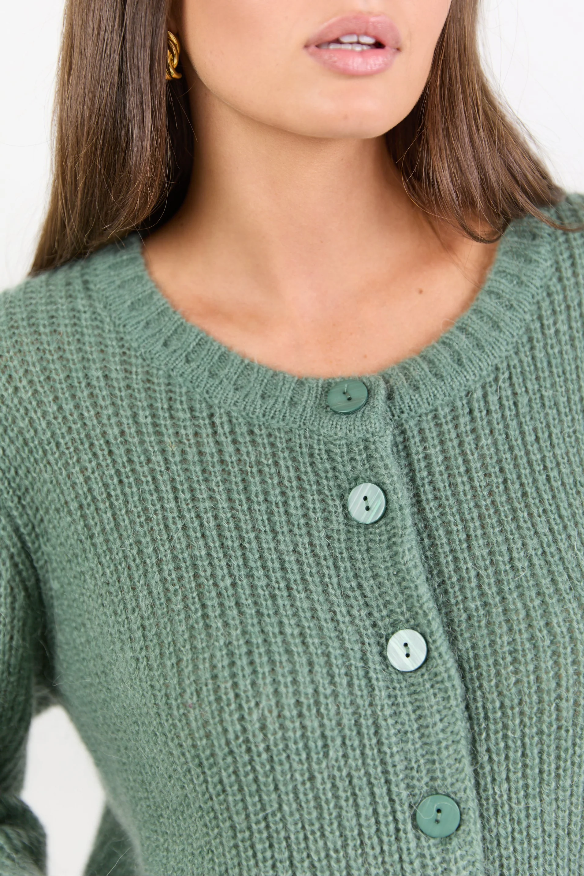 Highlight Sage Mohair Blend Crewneck Cardigan - Image 8
