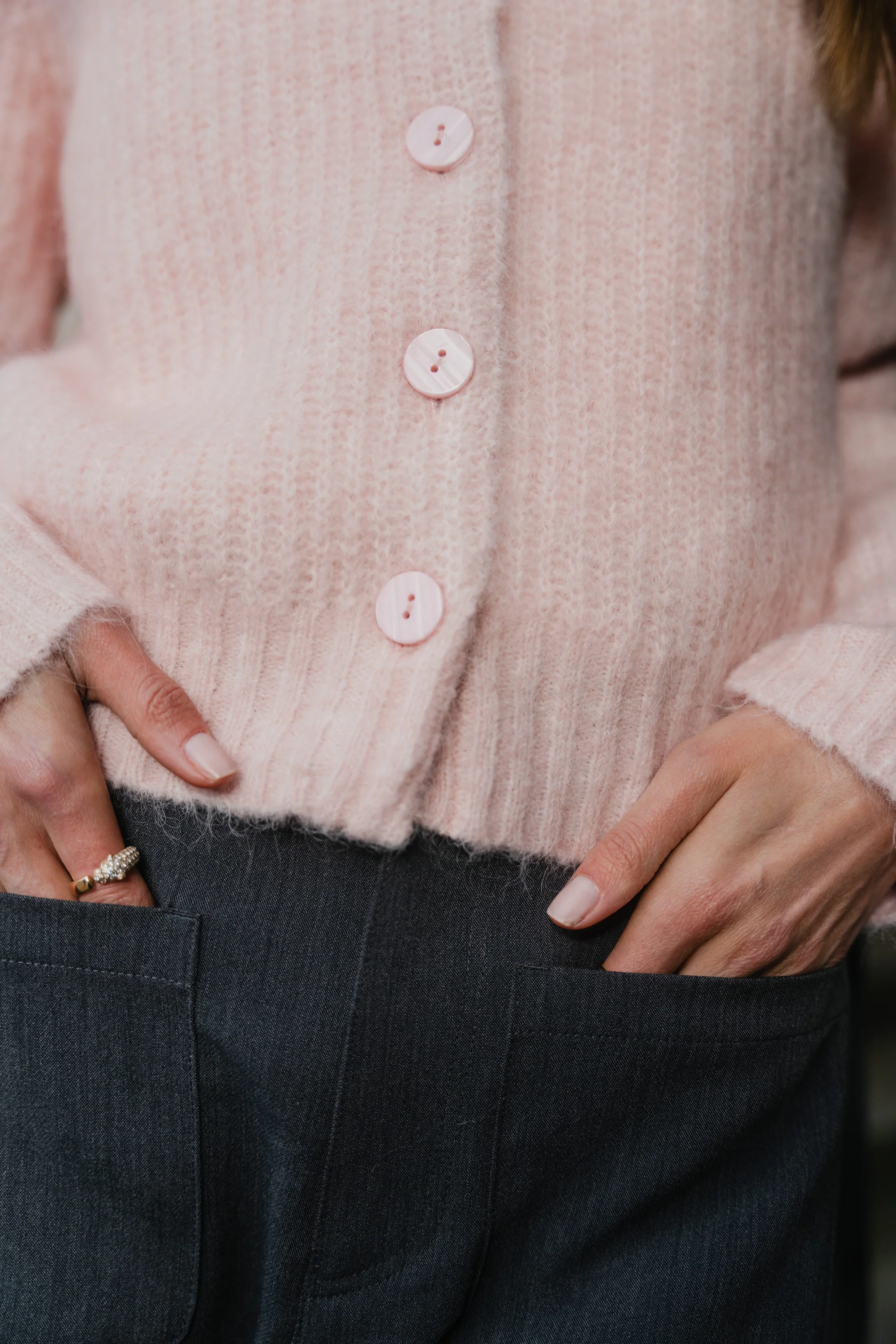Highlight Blush Mohair Blend Crewneck Cardigan - Image 4