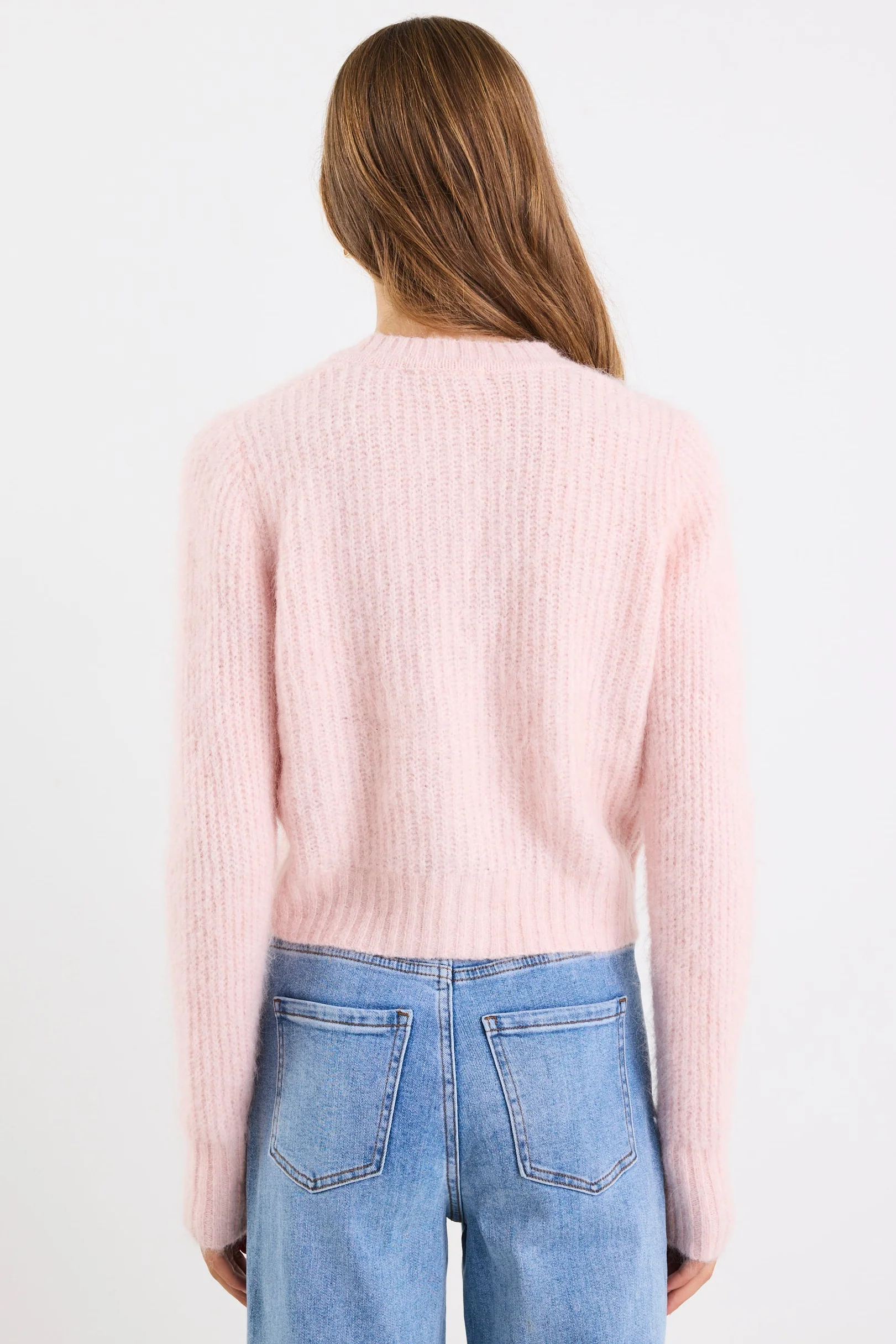 Highlight Blush Mohair Blend Crewneck Cardigan - Image 5