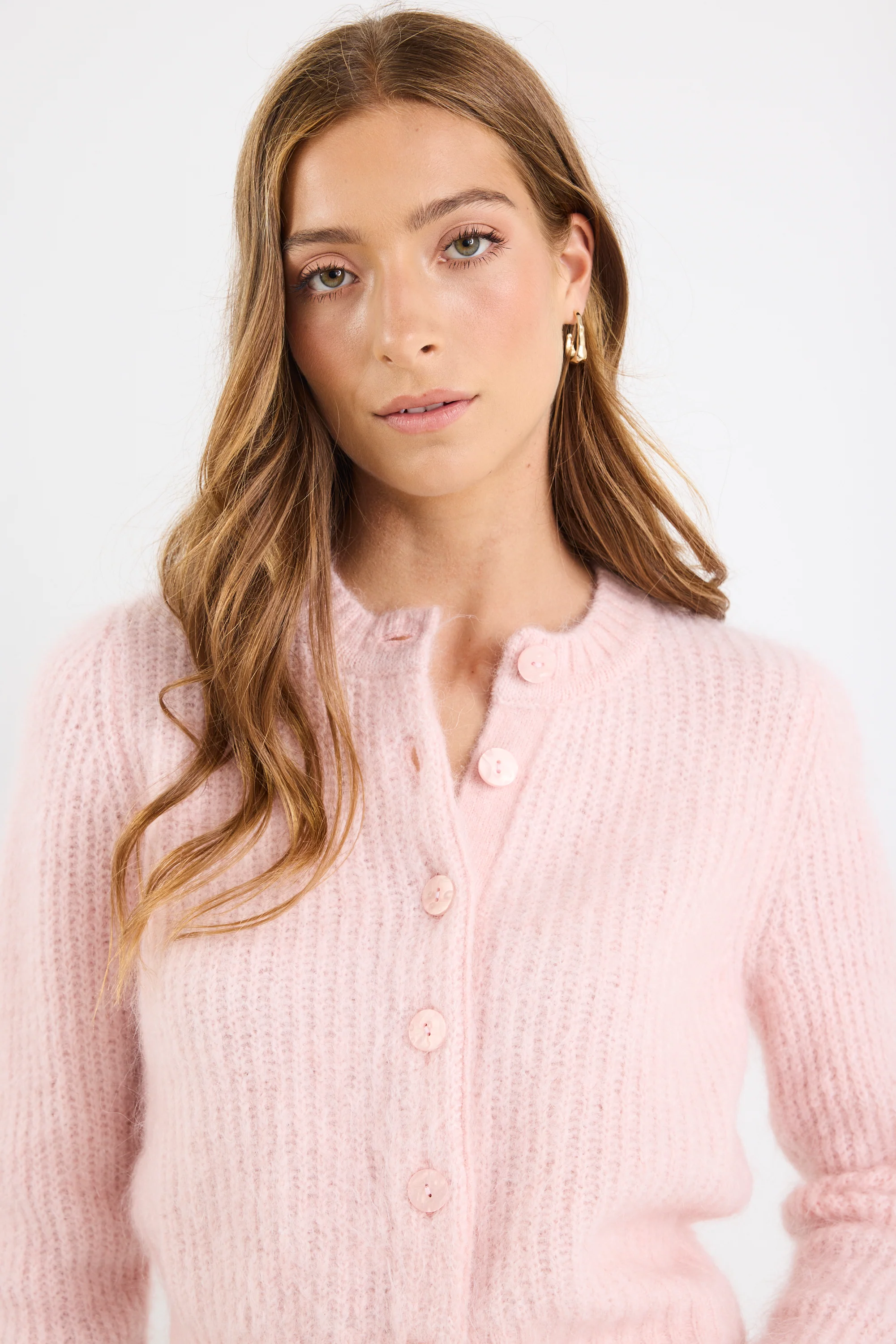 Highlight Blush Mohair Blend Crewneck Cardigan - Image 6