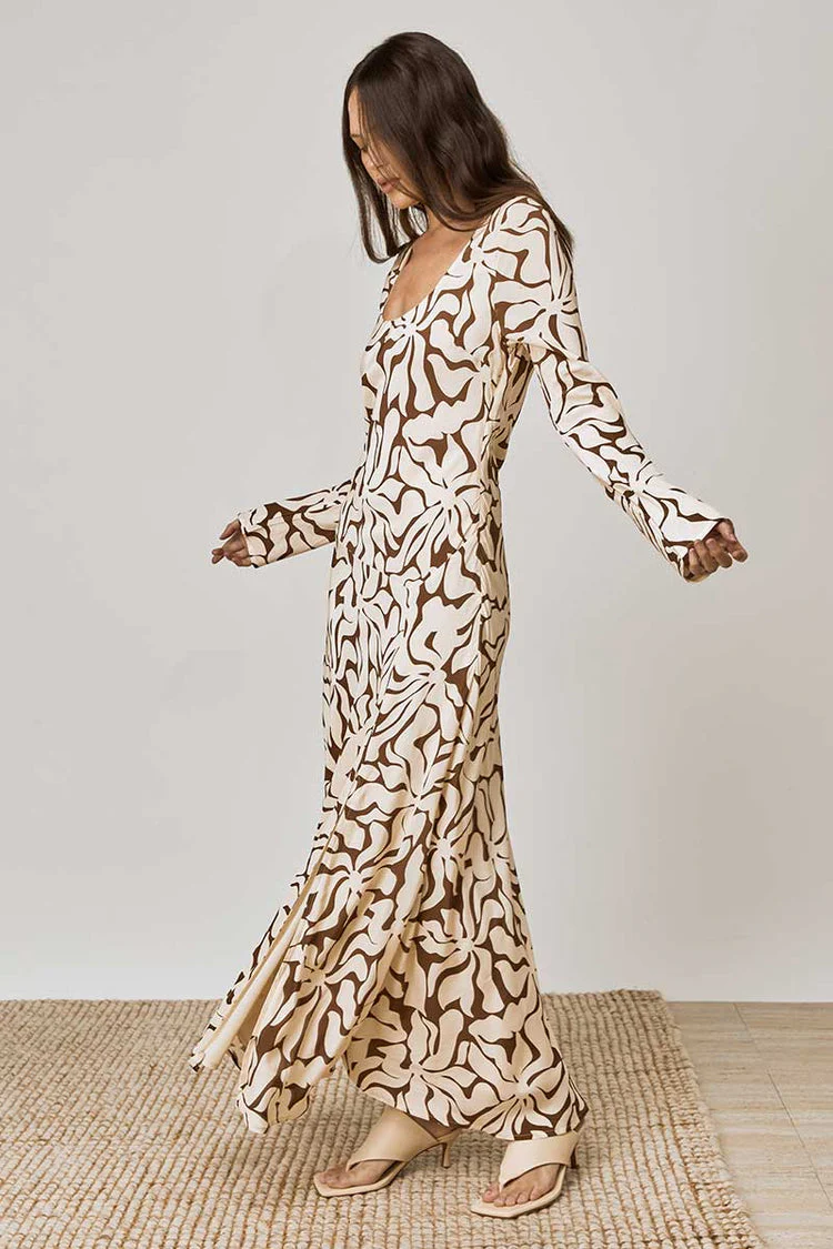 High Tide Coffee Print LS Midi Dress - Image 4