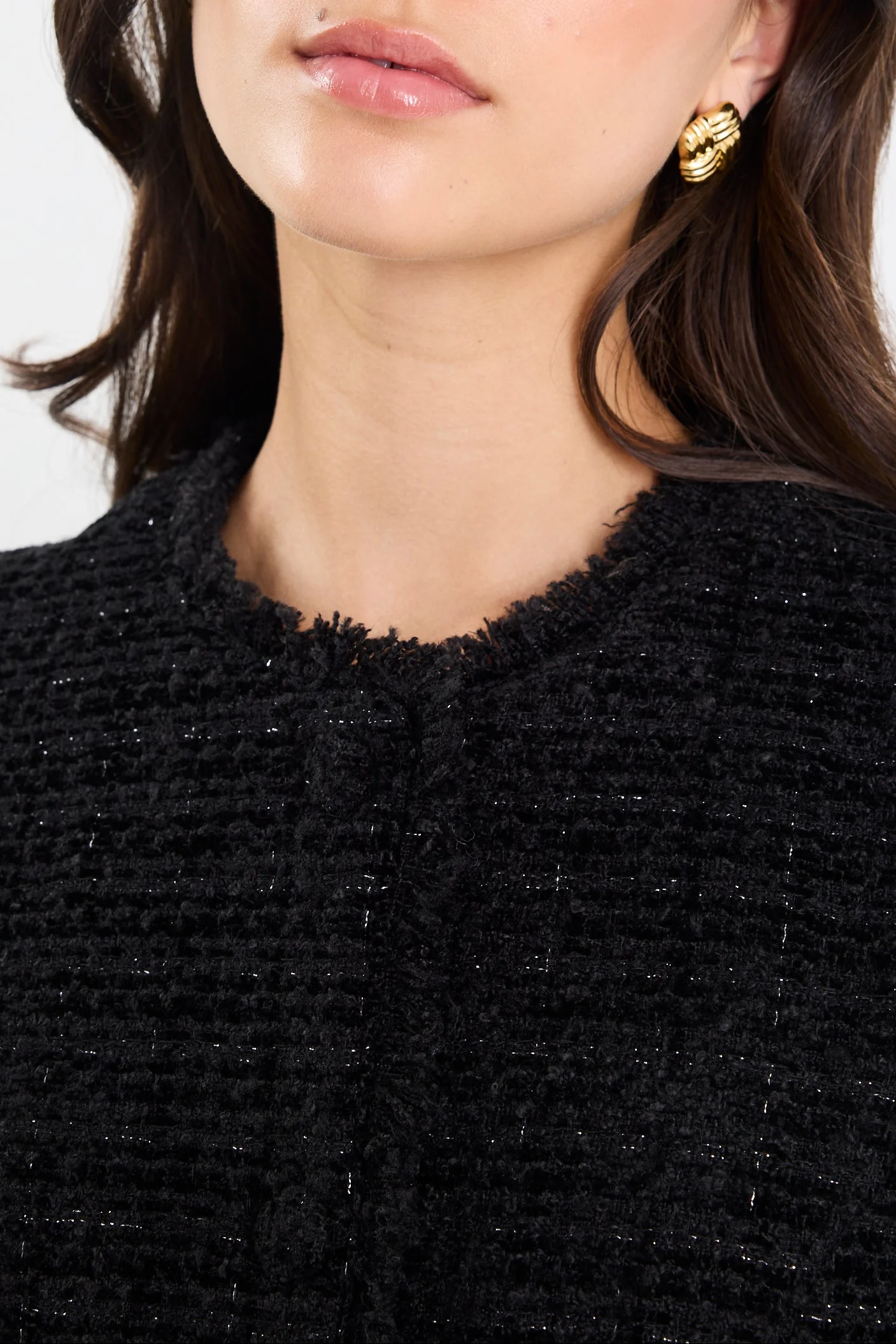 Honoured Black Texture Tweed Buttoned Jacket - Image 6