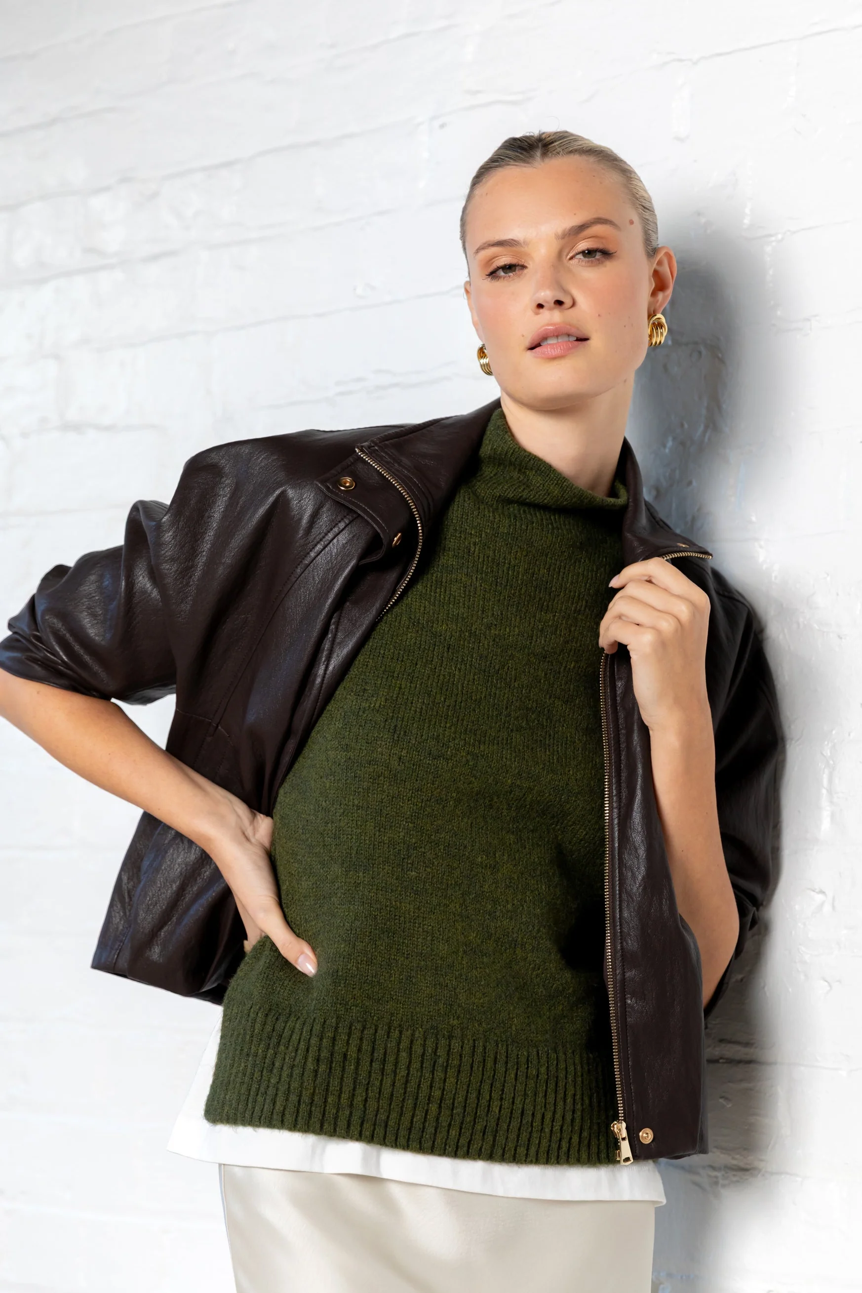 Huddle Khaki High Neck Knit Jumper - Image 6