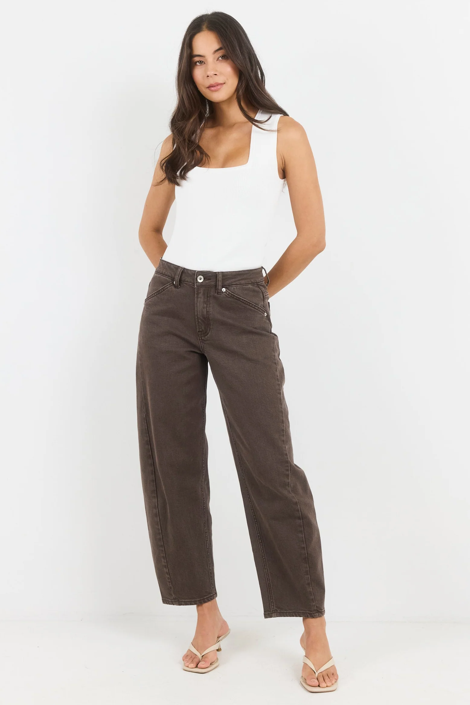 Idolise Mocha Stretch Soft Barrel Jean