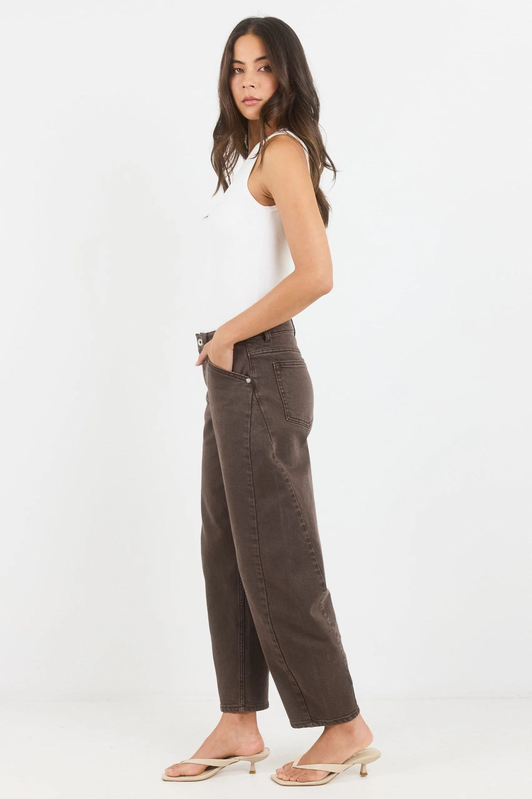 Idolise Mocha Stretch Soft Barrel Jean - Image 2