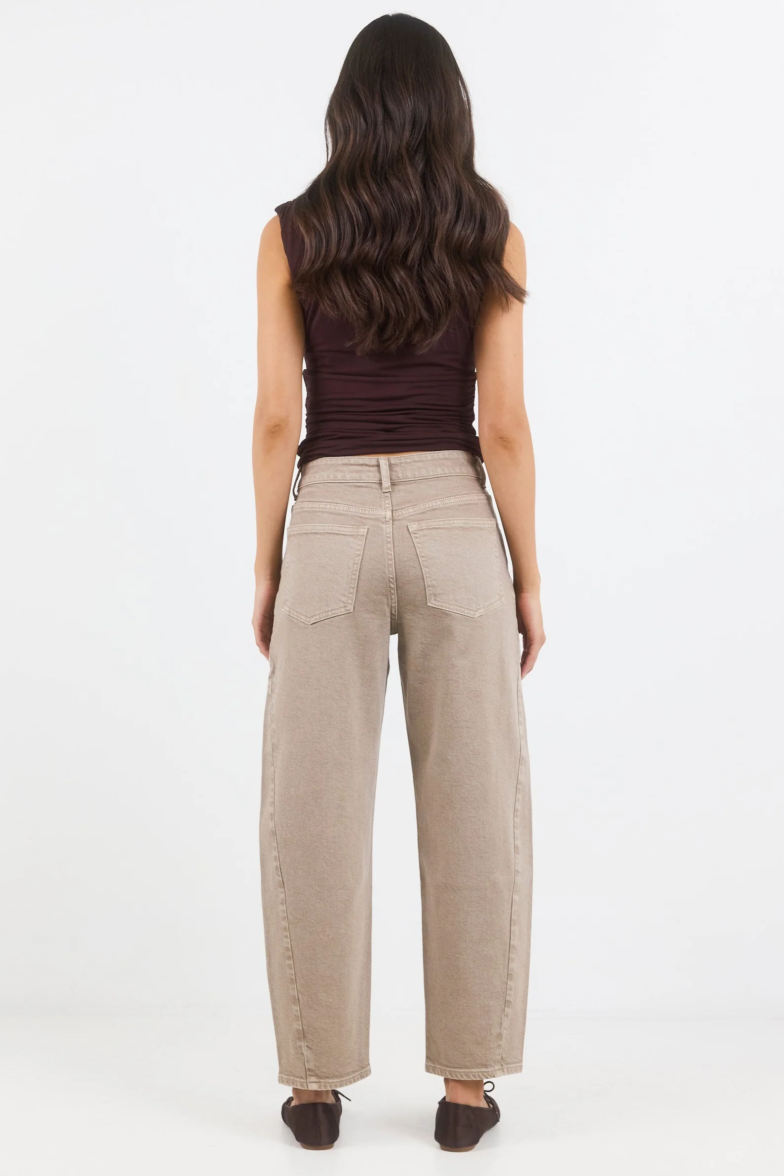 Idolise Taupe Stretch Soft Barrel Jean - Image 6