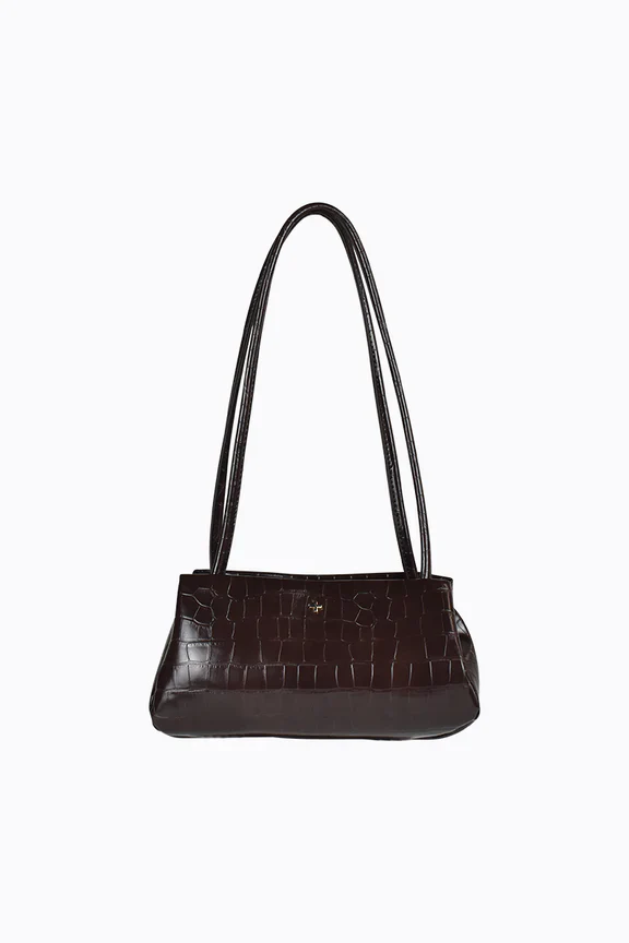 Idris Chocolate Vegan Leather Gold Hardware Shoulder Bag - Image 3