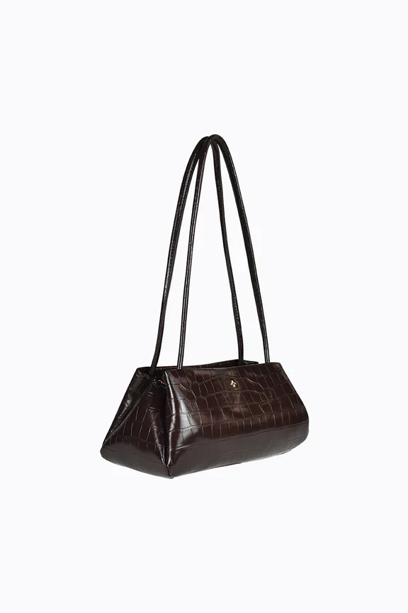 Idris Chocolate Vegan Leather Gold Hardware Shoulder Bag - Image 4