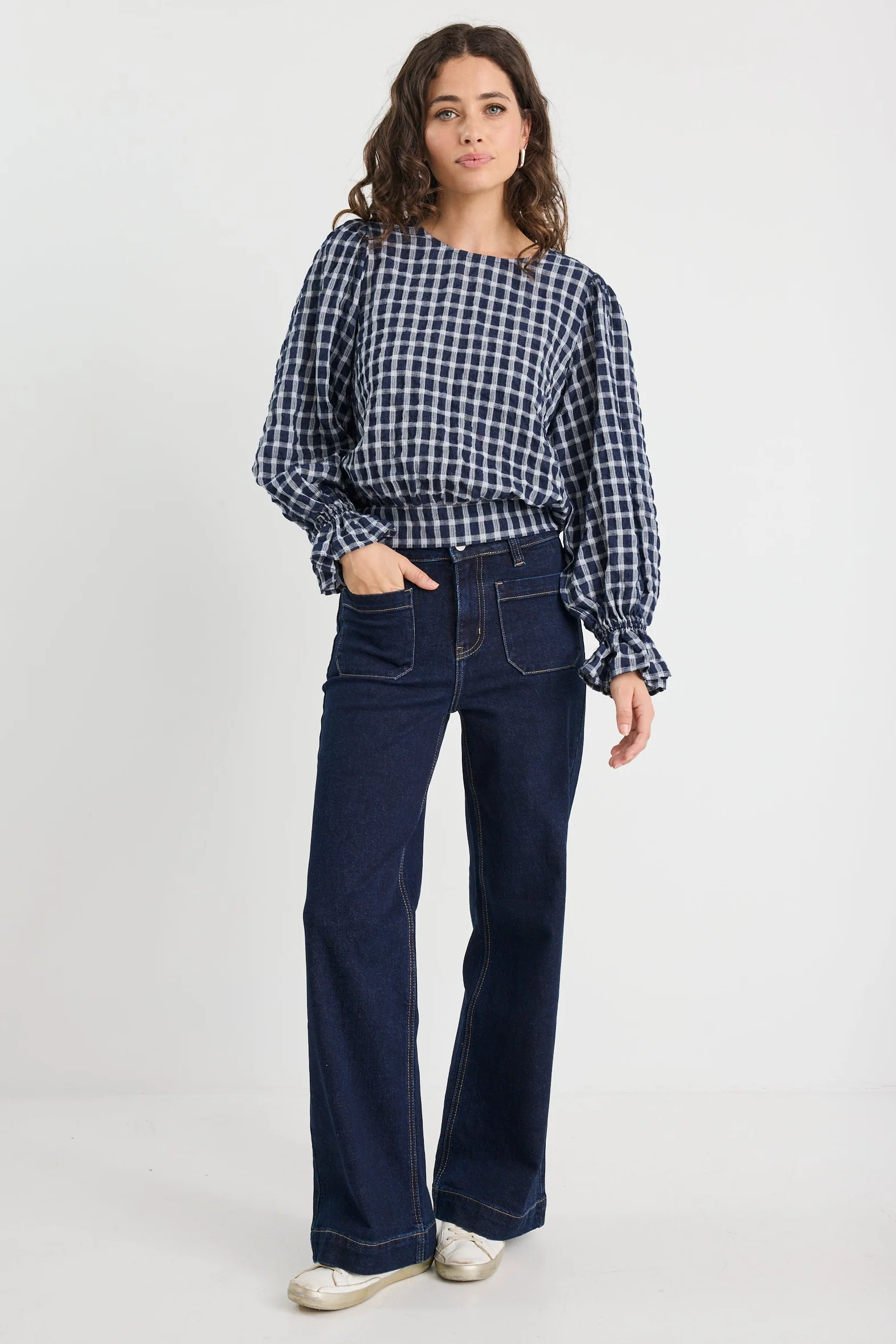 Imagine Ink Check Shirred Back Panel LS Top - Image 2