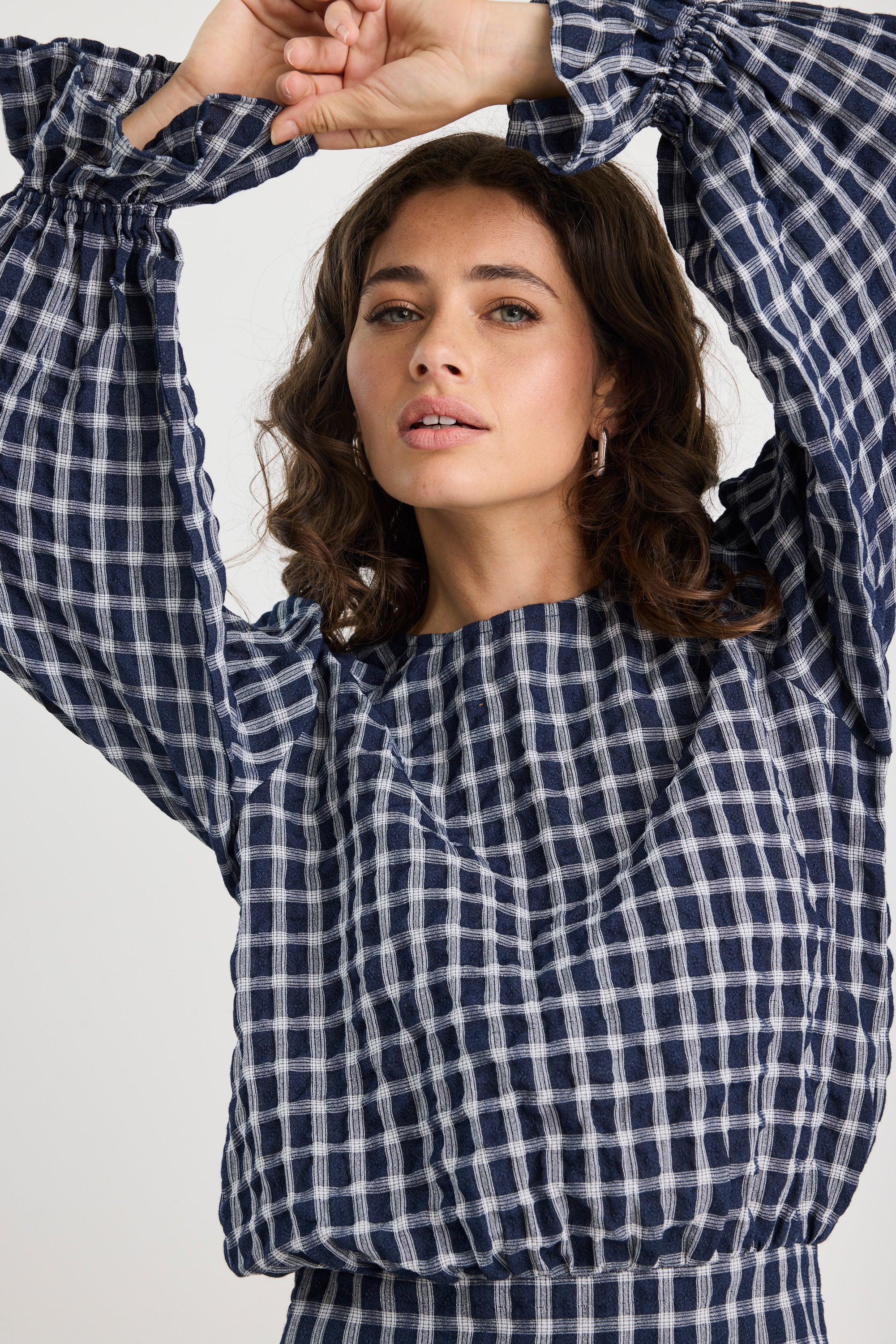 Imagine Ink Check Shirred Back Panel LS Top - Image 5