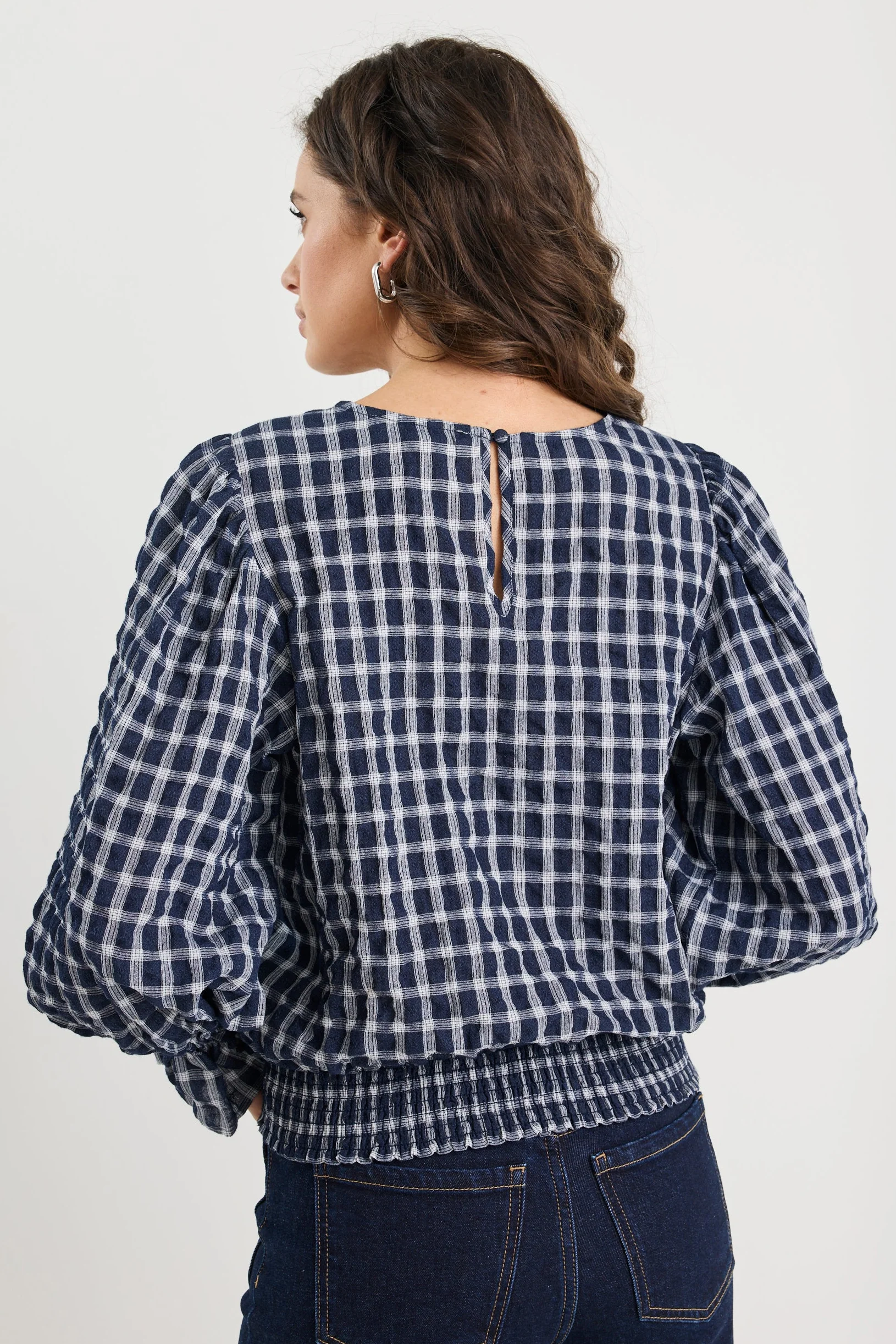 Imagine Ink Check Shirred Back Panel LS Top - Image 6