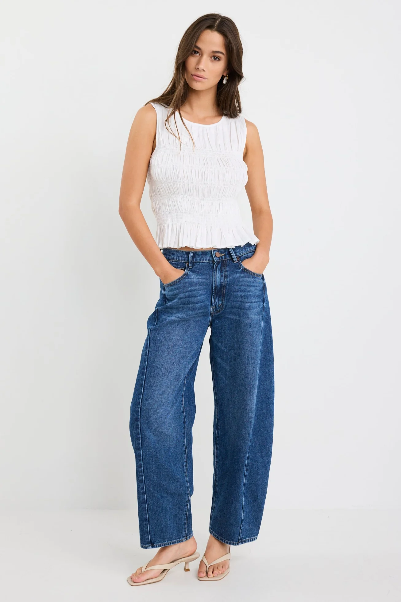 Impulsive Ivory Linen Shirred Sleeveless Top - Image 3