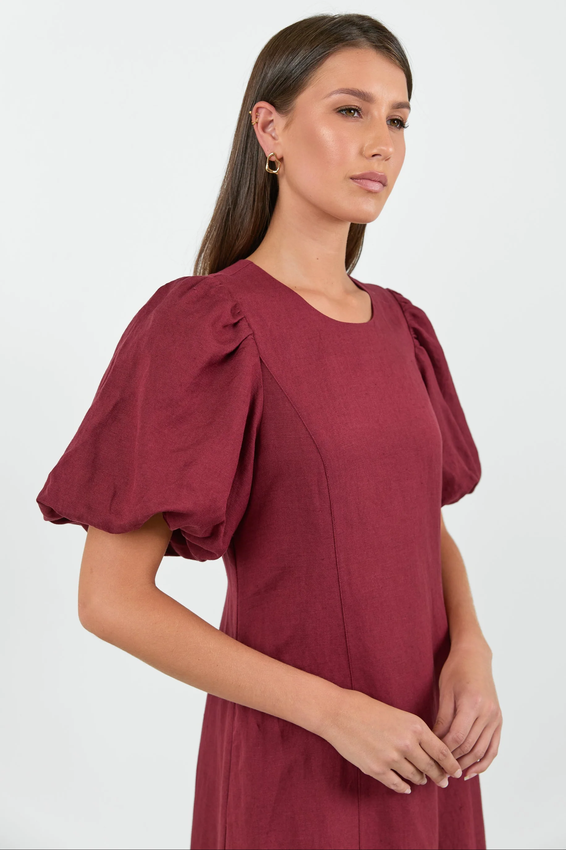Indulgent Burgundy Puff Sleeve Relaxed Maxi Dress - Image 3