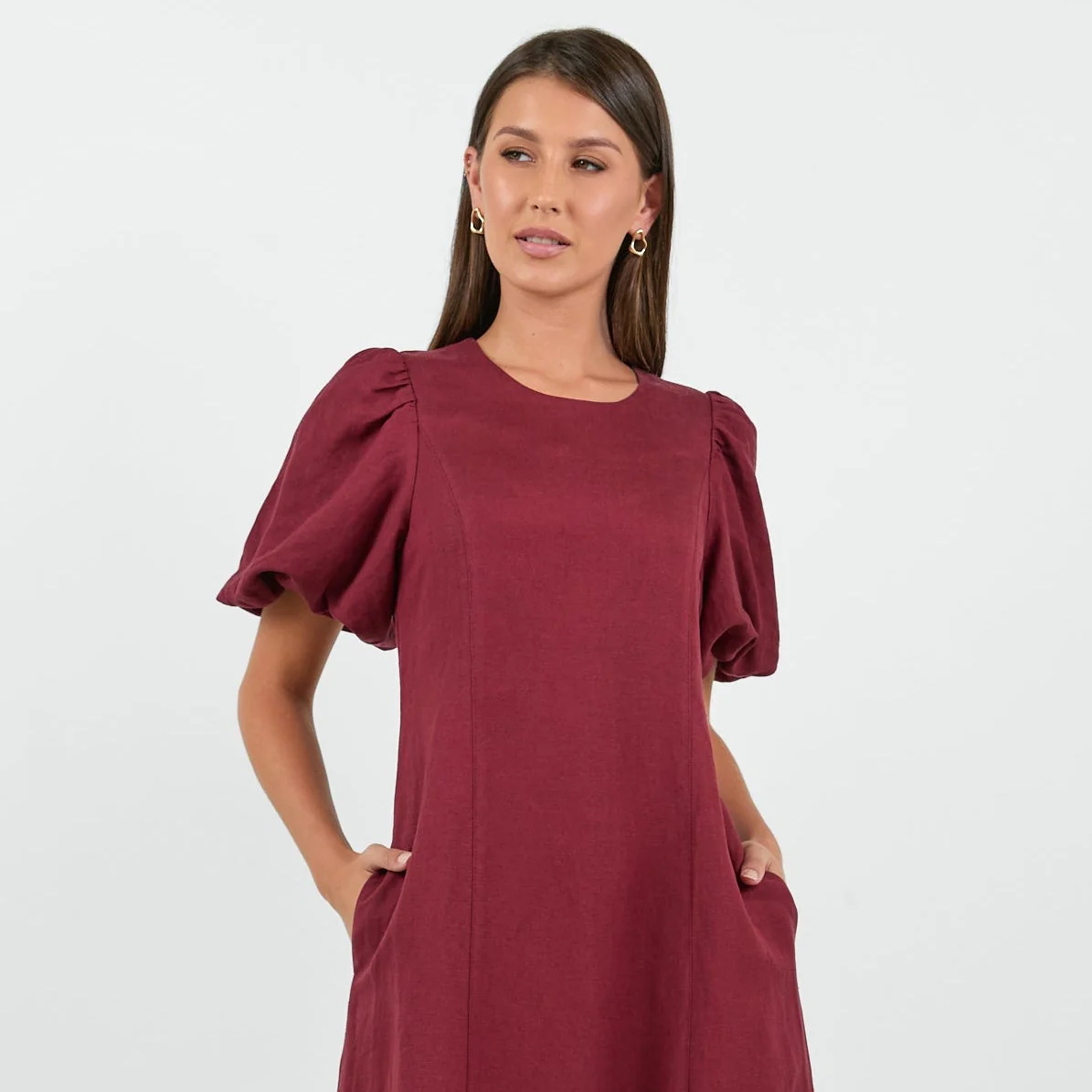 Indulgent Burgundy Puff Sleeve Relaxed Maxi Dress - Image 7