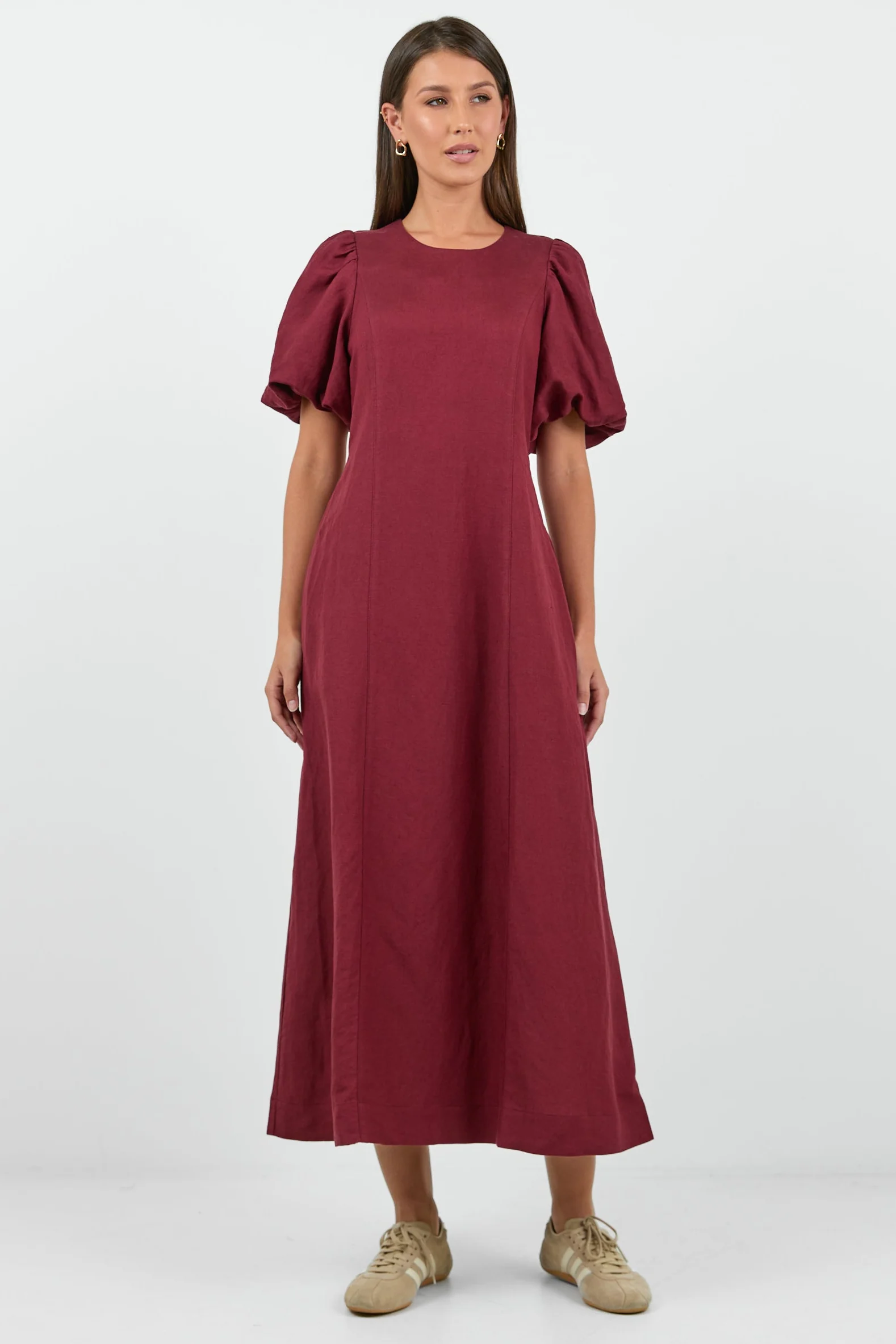 Indulgent Burgundy Puff Sleeve Relaxed Maxi Dress - Image 8