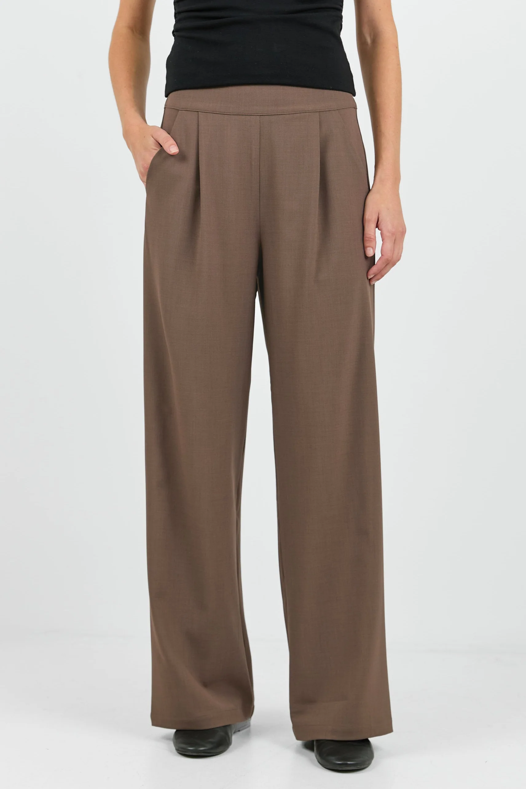 Instinctive Chocolate Twill Wide Leg Elastic Back Pants - Image 2
