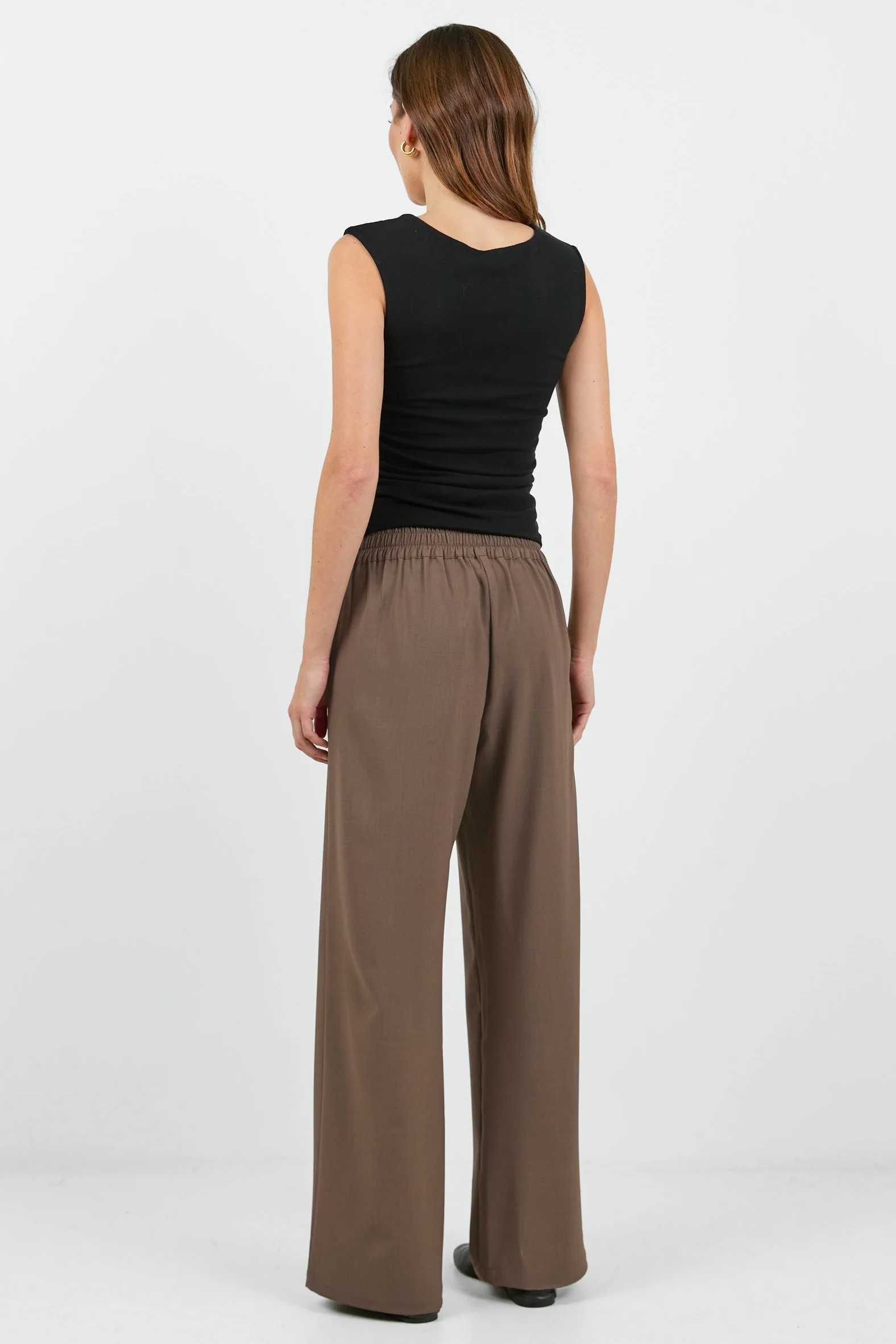 Instinctive Chocolate Twill Wide Leg Elastic Back Pants - Image 5
