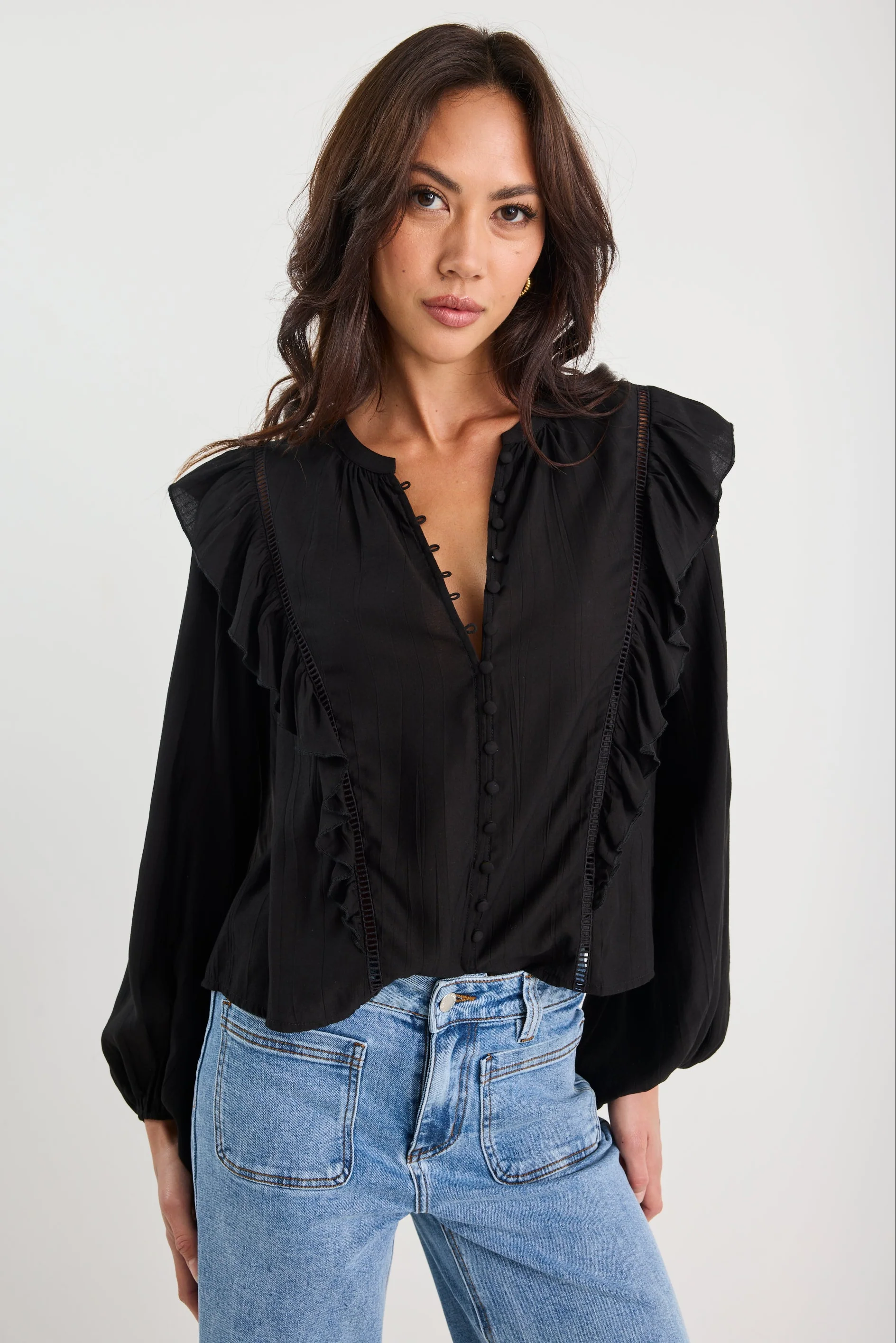 Integrity Black Sheer Frill Detail Long Sleeve Top - Image 4