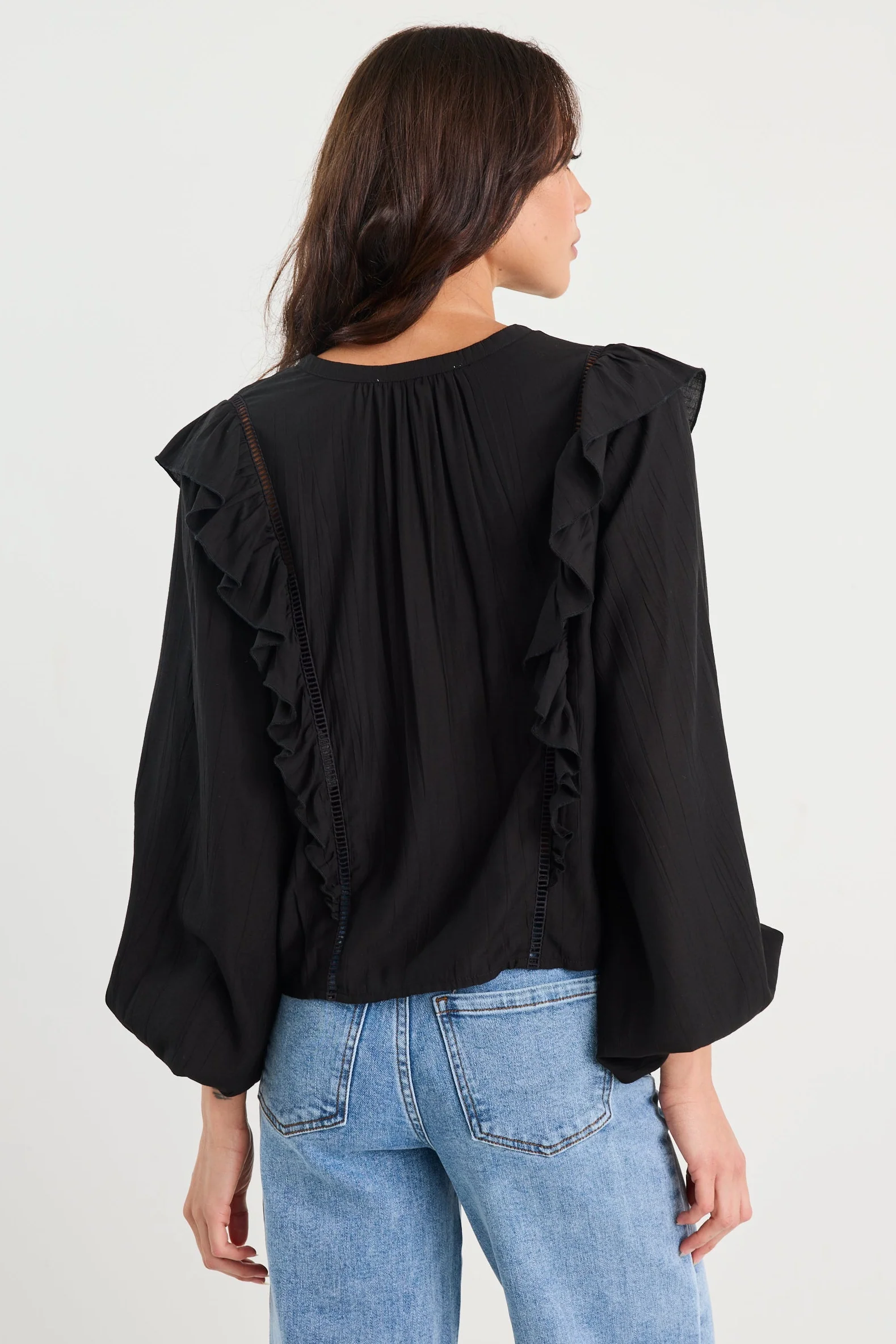 Integrity Black Sheer Frill Detail Long Sleeve Top - Image 7