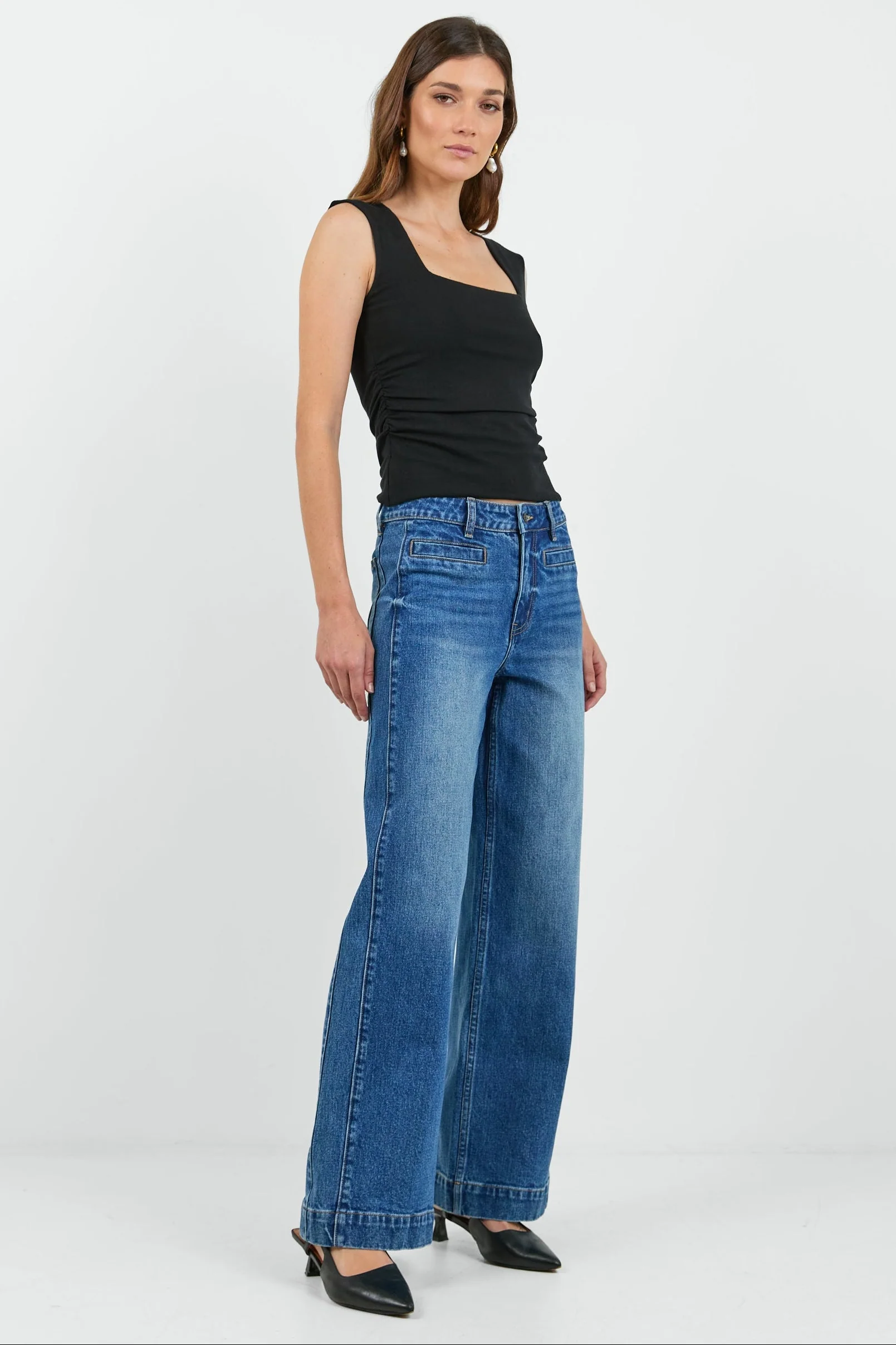 Ironic Washed Blue Wide Leg Panelled Jeans - Image 2