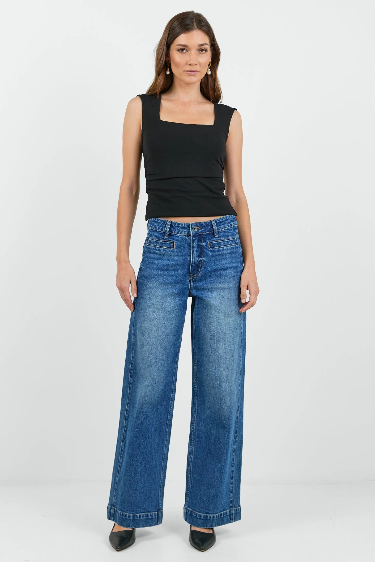 Ironic Washed Blue Wide Leg Panelled Jeans - Image 3