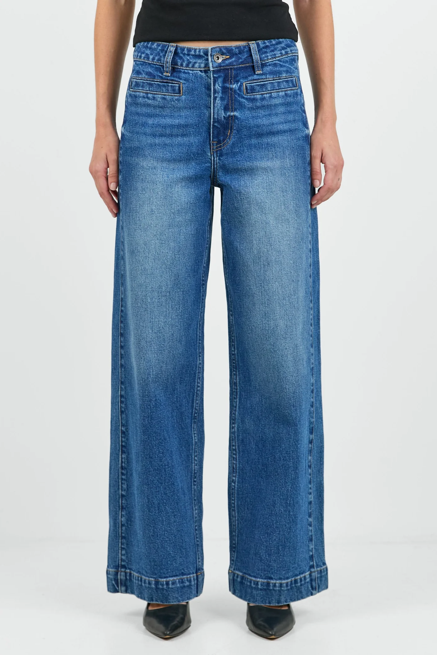 Ironic Washed Blue Wide Leg Panelled Jeans - Image 4
