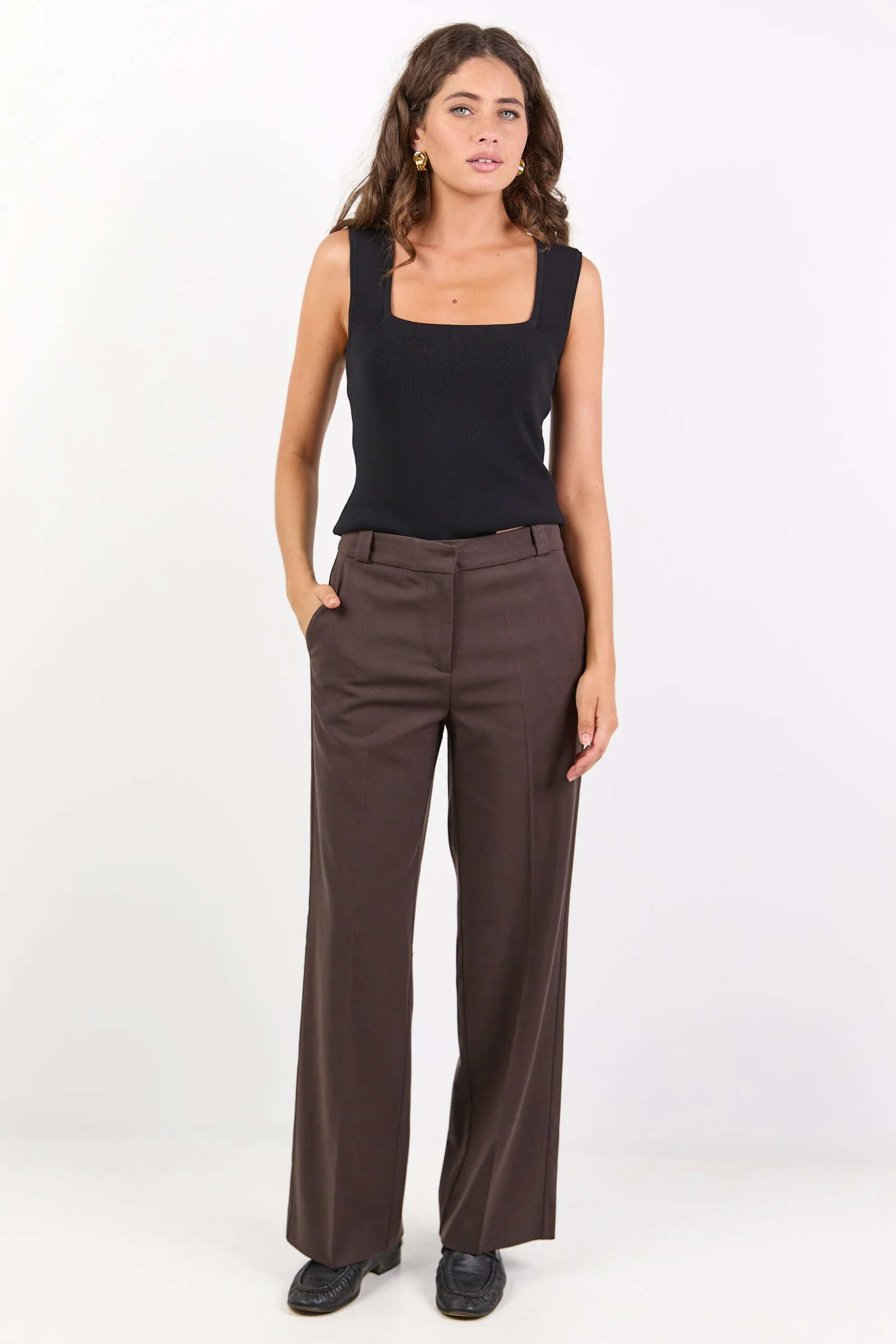 Jaunty Dark Chocolate Slant Pocket Wide Leg Pants - Image 2