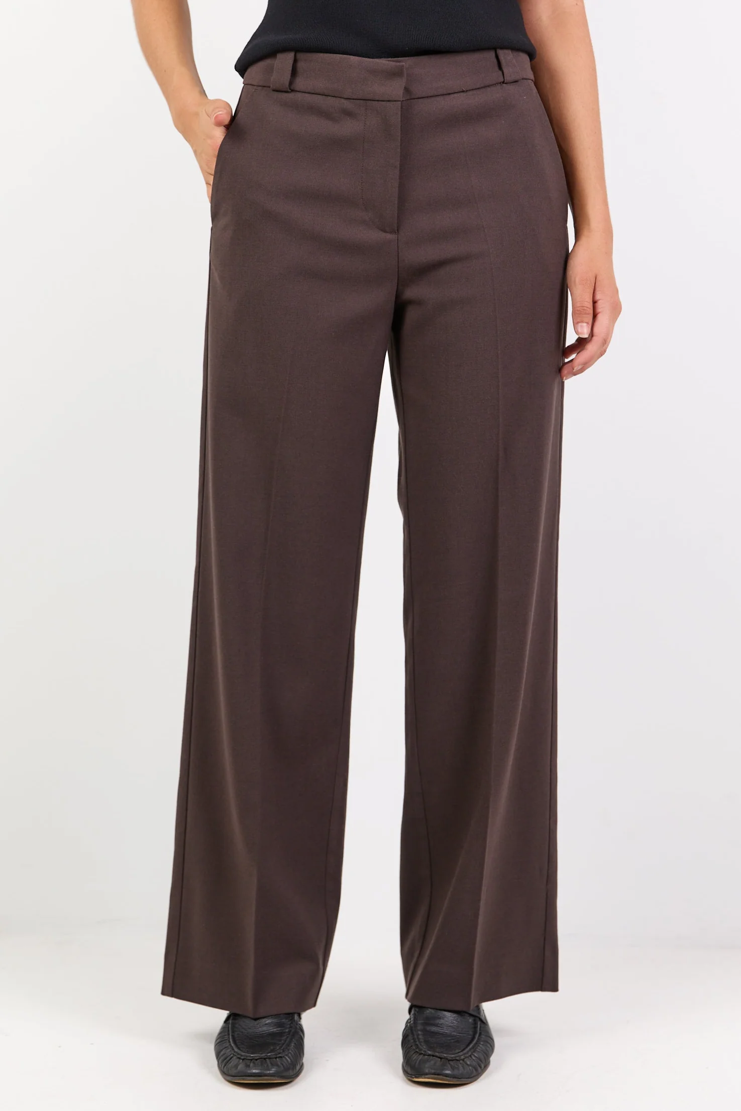 Jaunty Dark Chocolate Slant Pocket Wide Leg Pants - Image 3