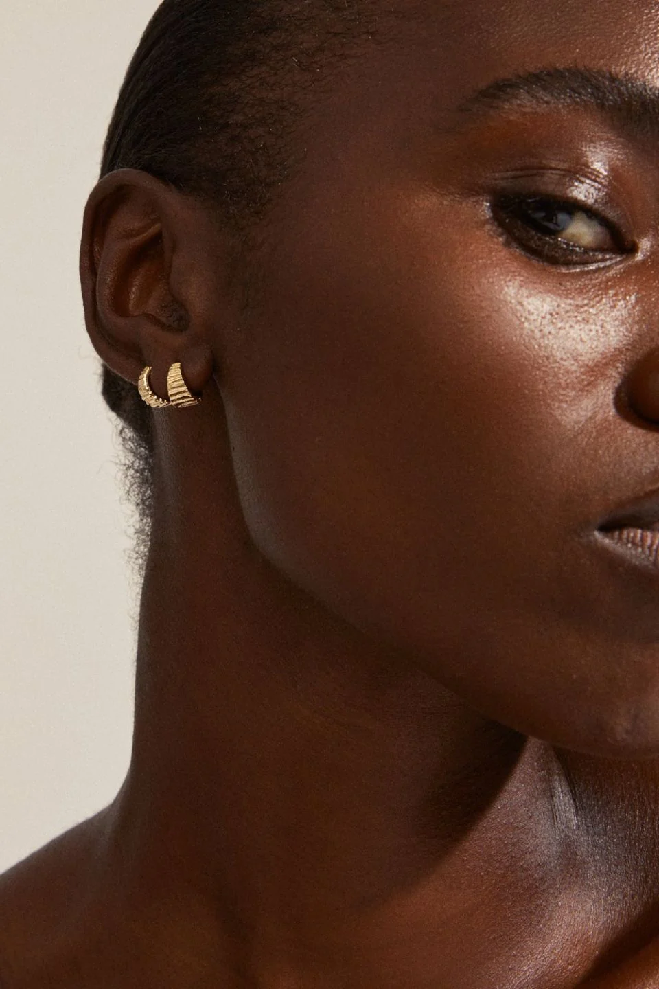 Jemma Gold Plated Textured Hoop EOL Earrings - Image 2