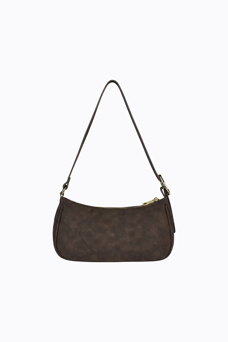 Jesabel Chocolate Faux Suede Gold Hardware Shoulder Bag - Image 2