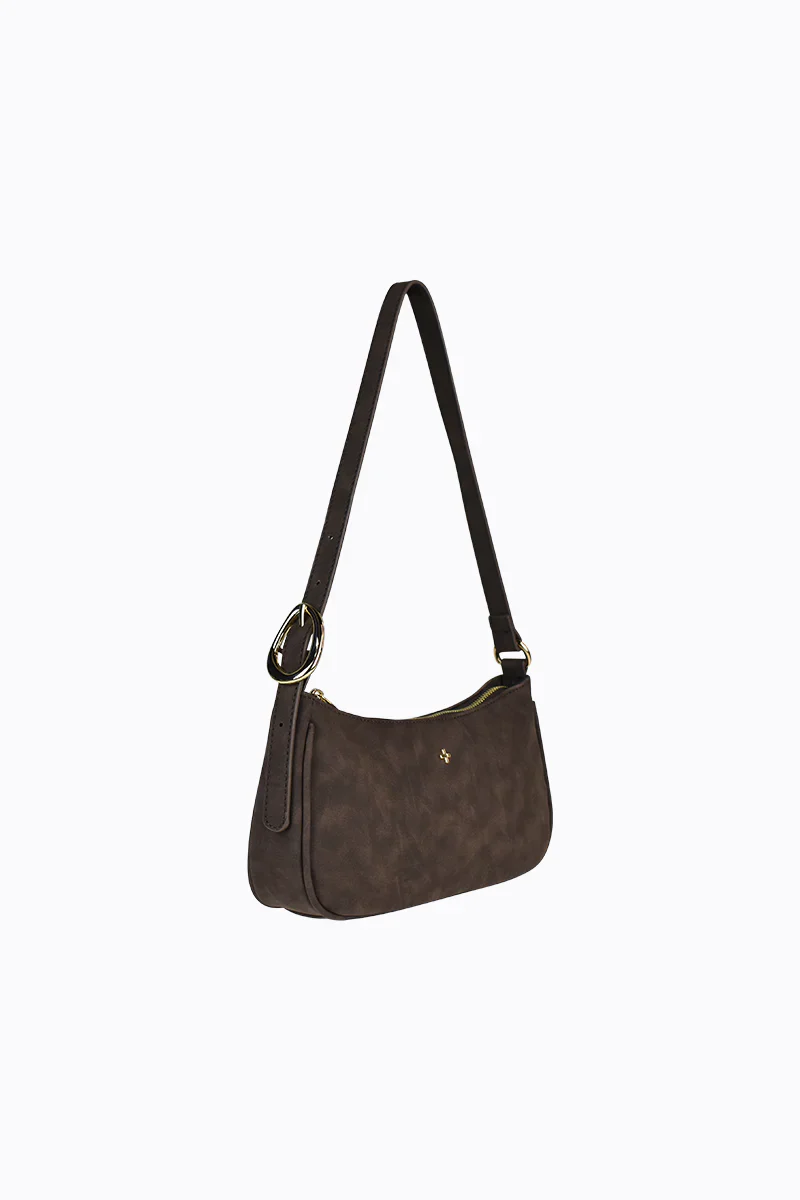 Jesabel Chocolate Faux Suede Gold Hardware Shoulder Bag - Image 4