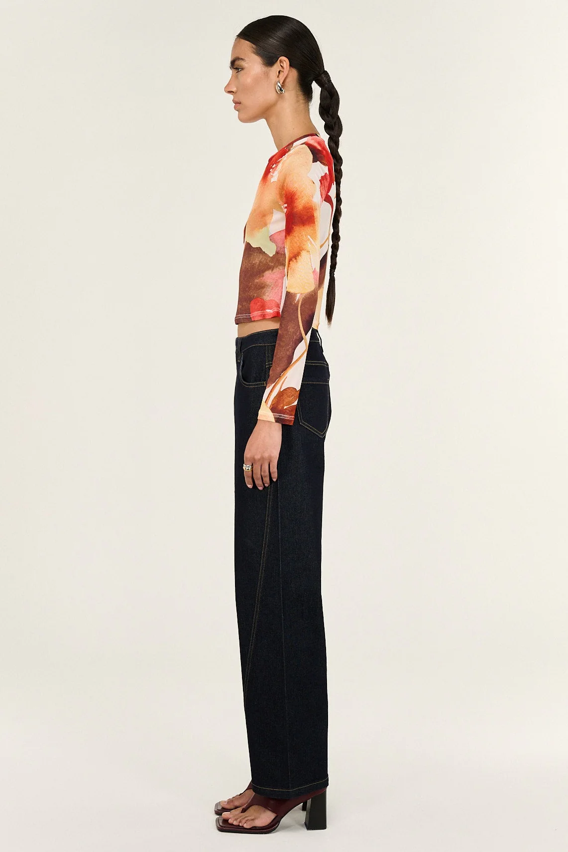 Kaia Red Abstract Floral Mesh LS Top - Image 4