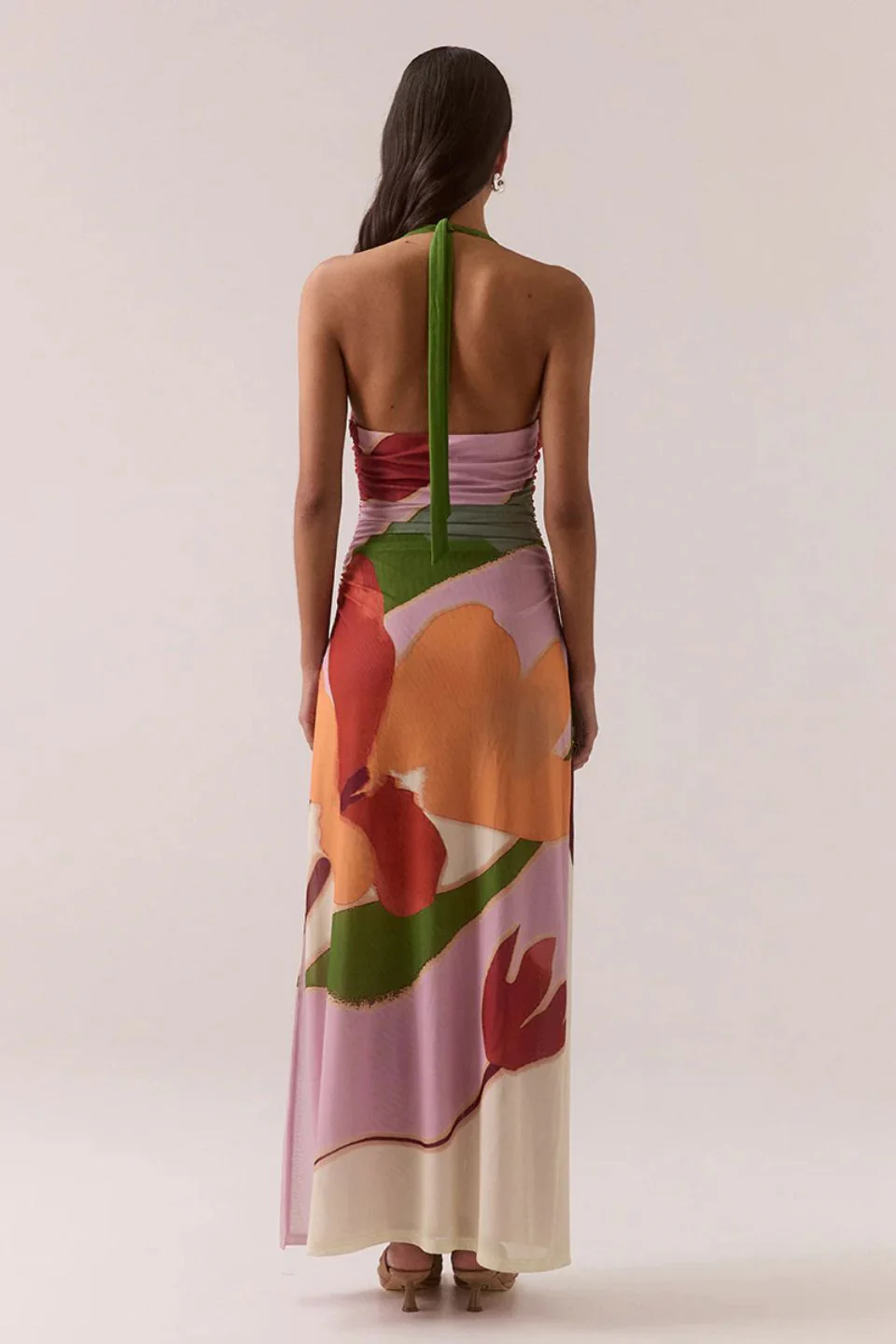 Kalea Multi Botanic Cowl Neck Mesh Halter Maxi Dress - Image 4