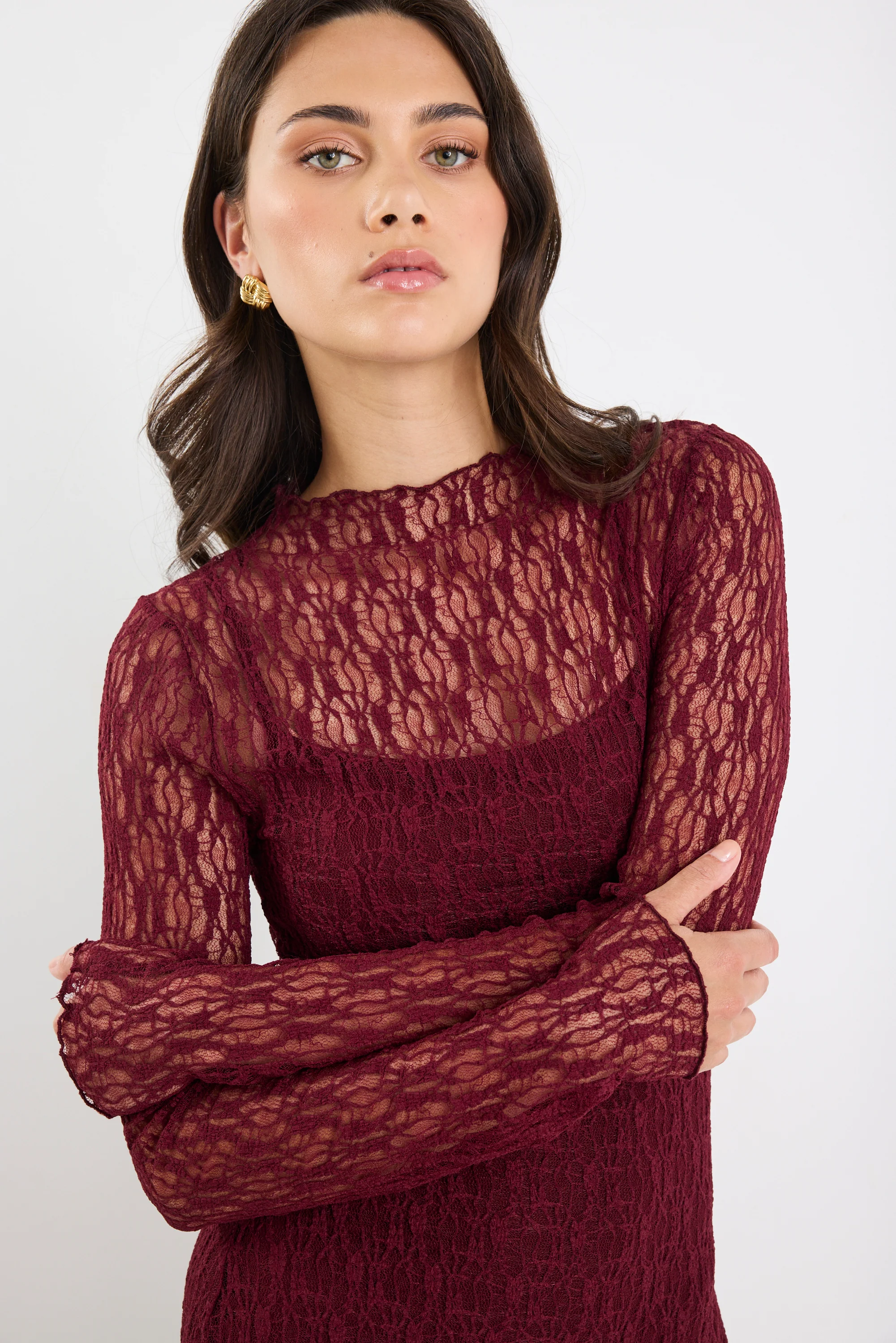 Keepsake Burgundy Lace Long Sleeve Maxi Dress - Image 2