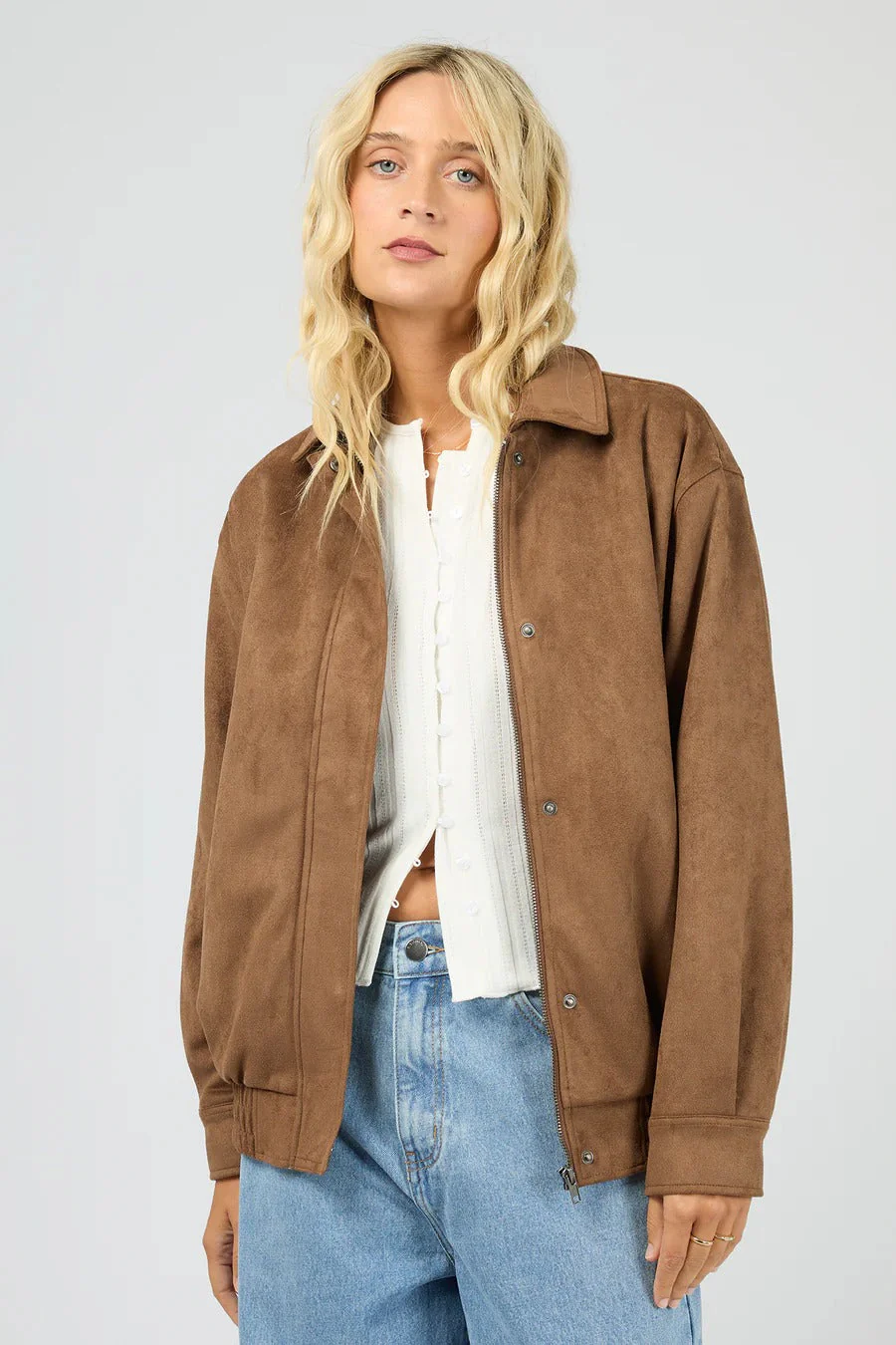 Kira Tan Faux Suede Bomber Jacket