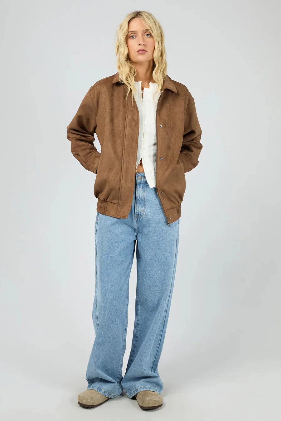 Kira Tan Faux Suede Bomber Jacket - Image 2