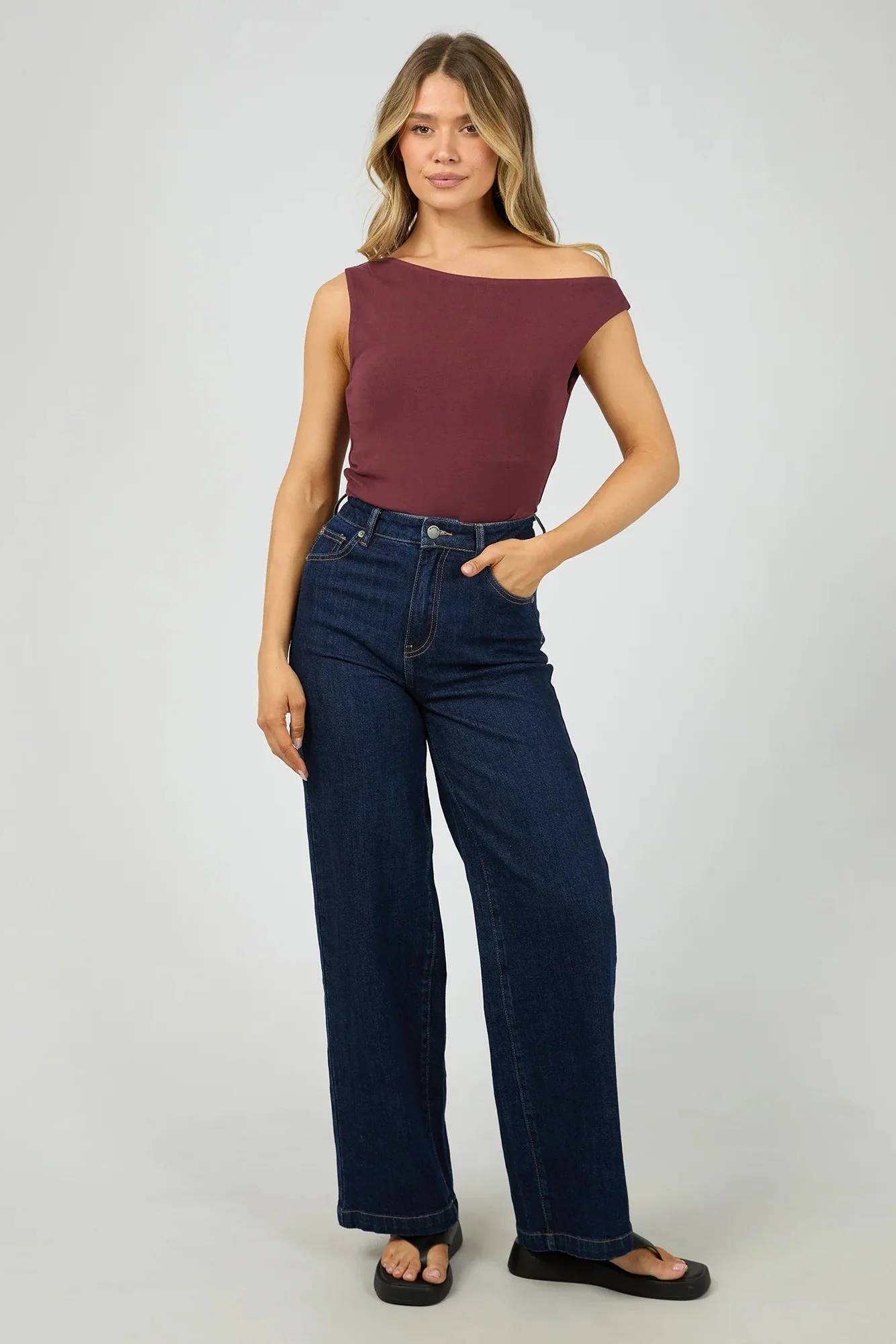 Kylie Burgundy Off Shoulder SS Top - Image 2