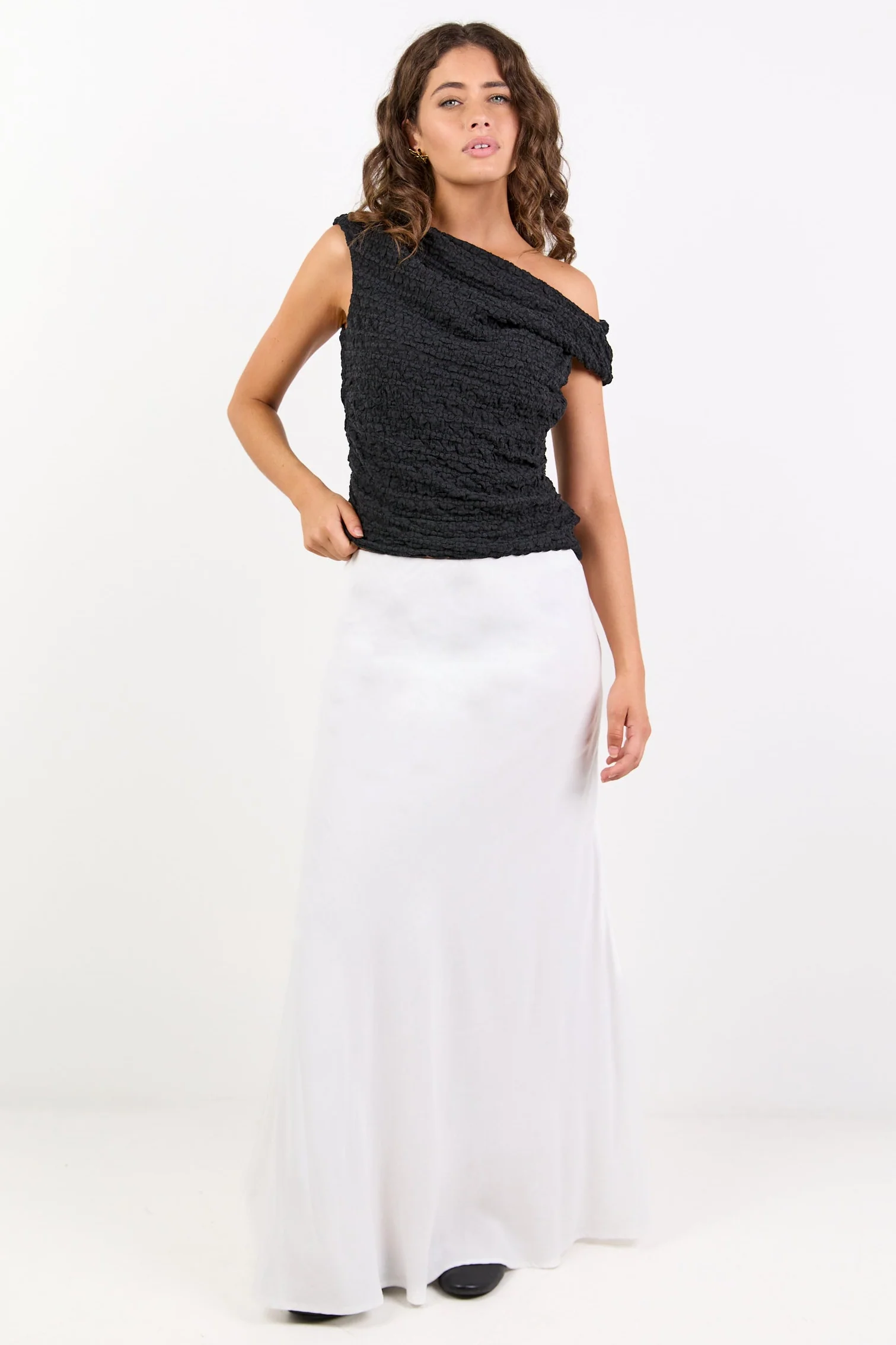 Lagos White Linen Blend Bias Maxi Skirt