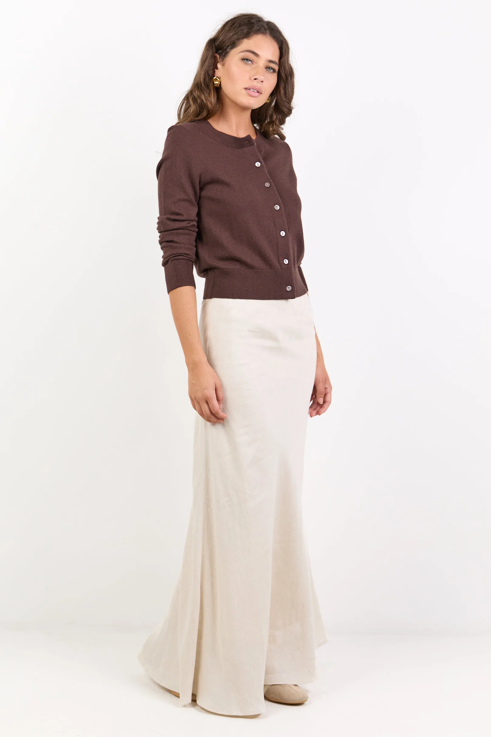 Lagos Natural Linen Blend Bias Maxi Skirt
