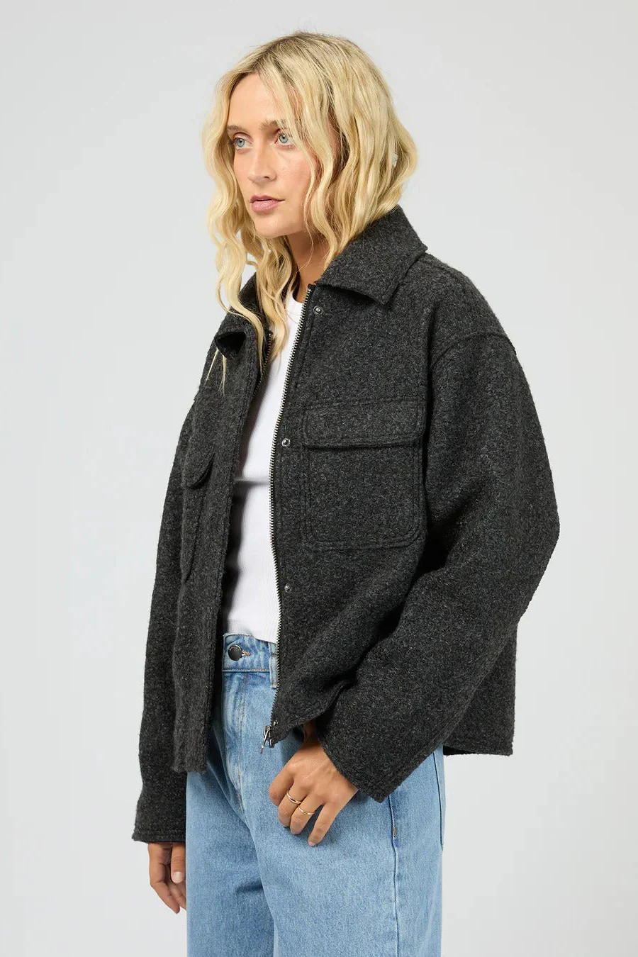 Lane Washed Black Boucle Jacket - Image 2
