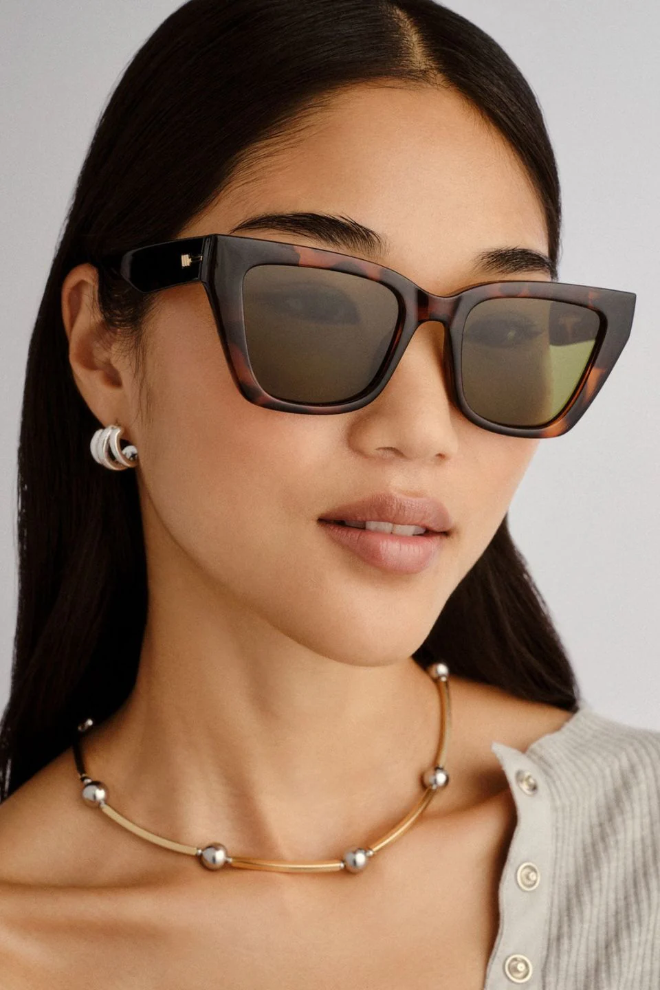 Le Coeur Dark Tort Rounded Cat Eye Moss Lens Sunglasses