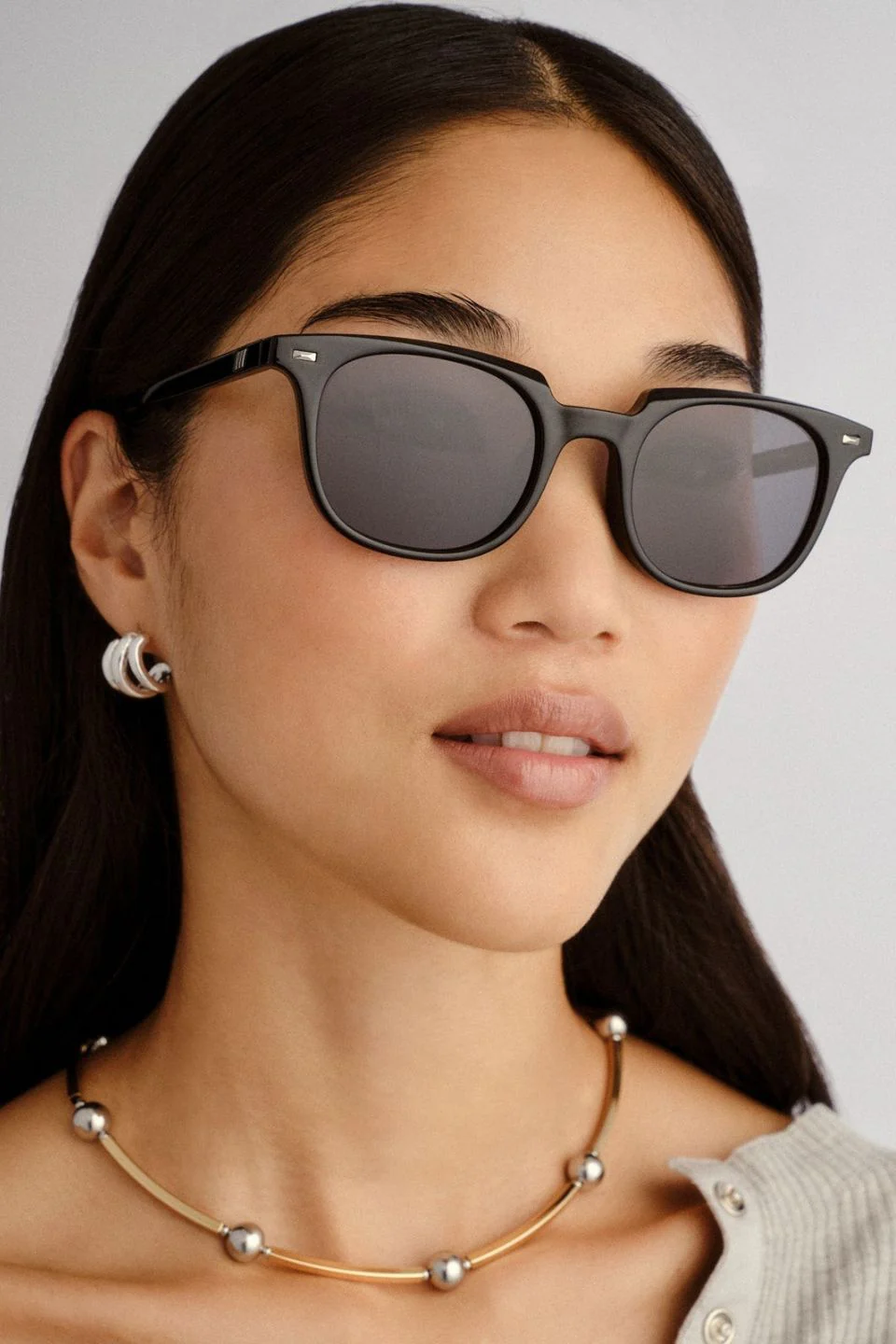 Le Resolu Black Rounded Smoke Polarized Lens Sunglasses