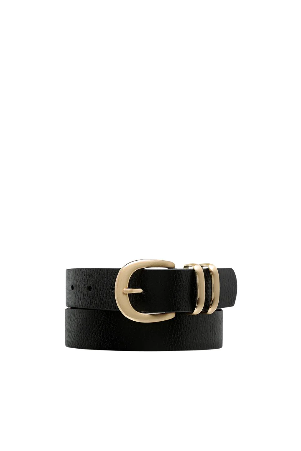 Let It Be Gold Buckle Black Leather Belt - Image 2