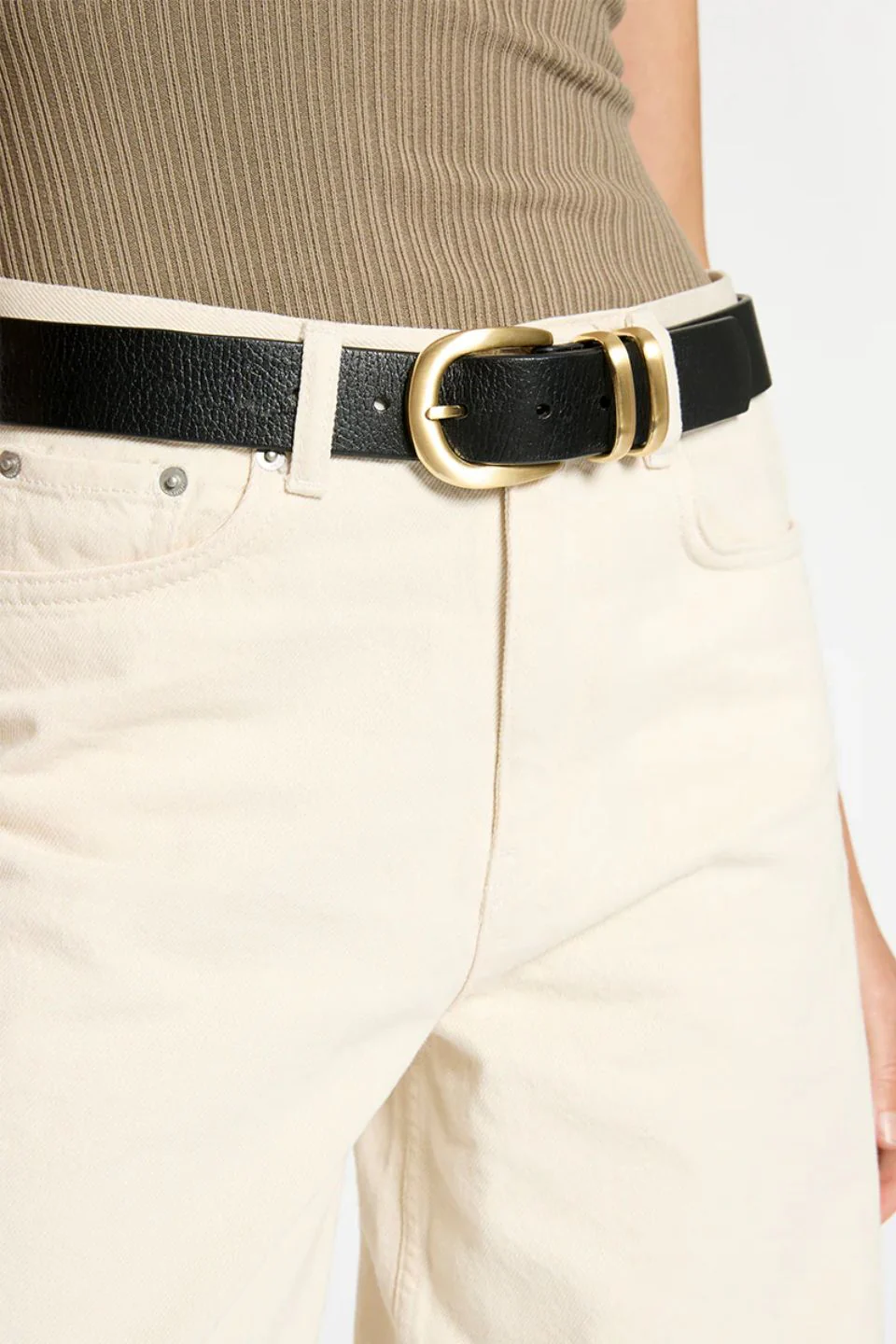 Let It Be Gold Buckle Black Leather Belt - Image 3