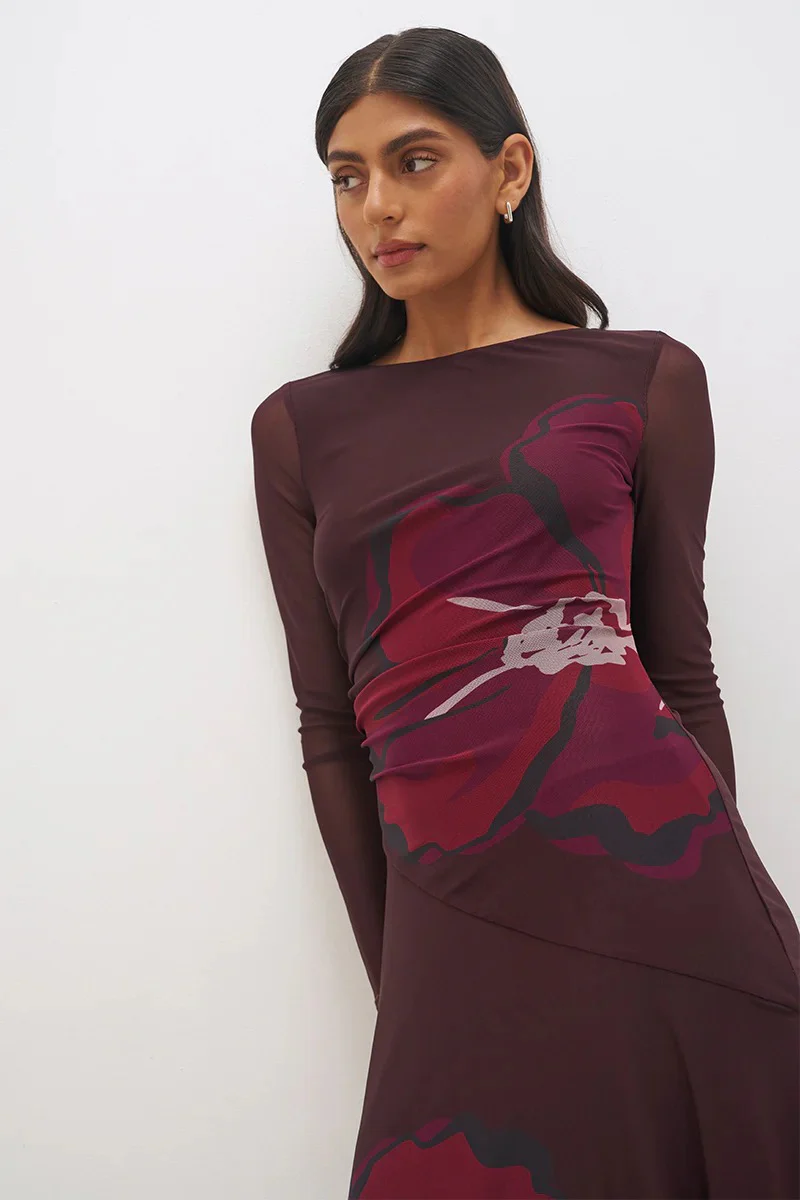 Lima Cherry Floral LS Mesh Maxi Dress - Image 2