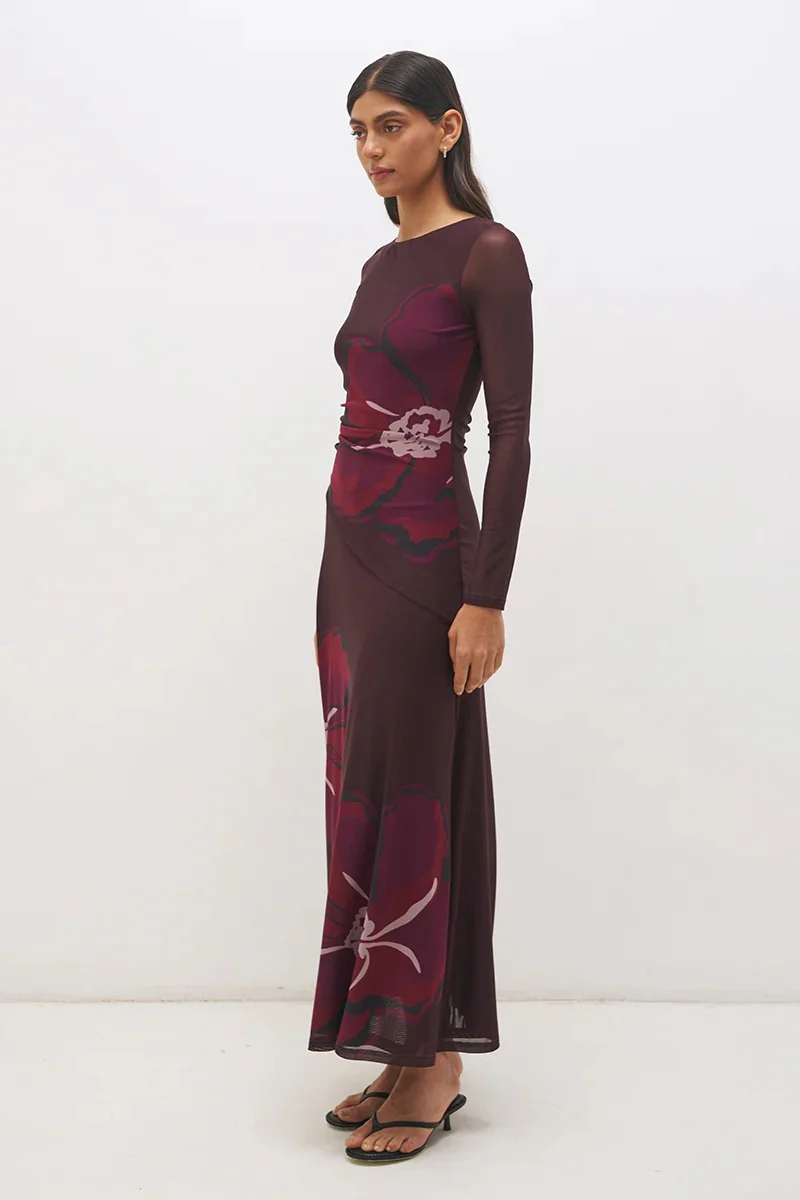 Lima Cherry Floral LS Mesh Maxi Dress - Image 3