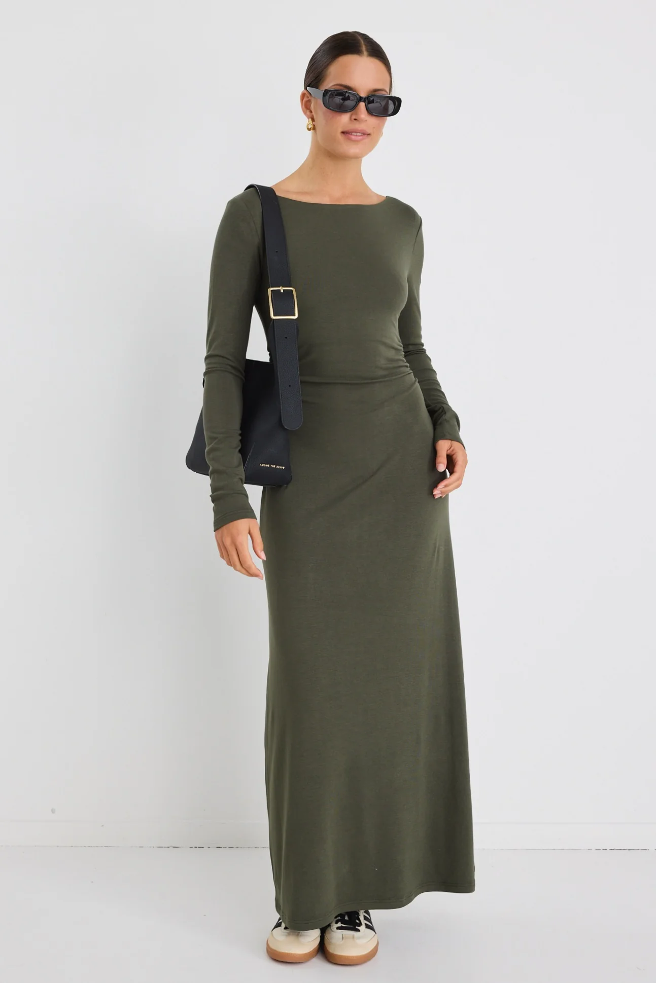 Location Khaki Jersey LS Wide Neck Midi Dress