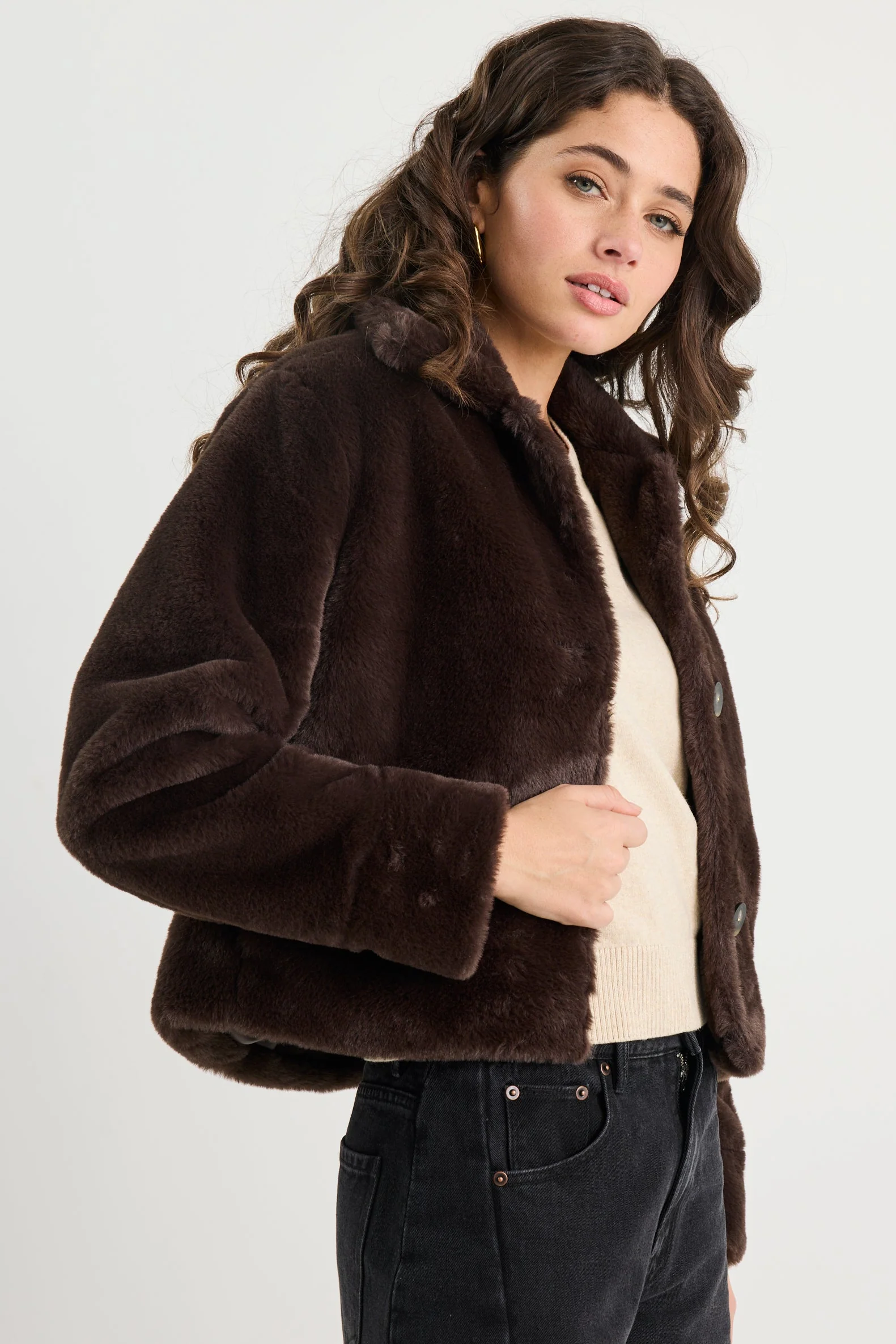 Lodge Chocolate Faux Fur Jacket - Image 2