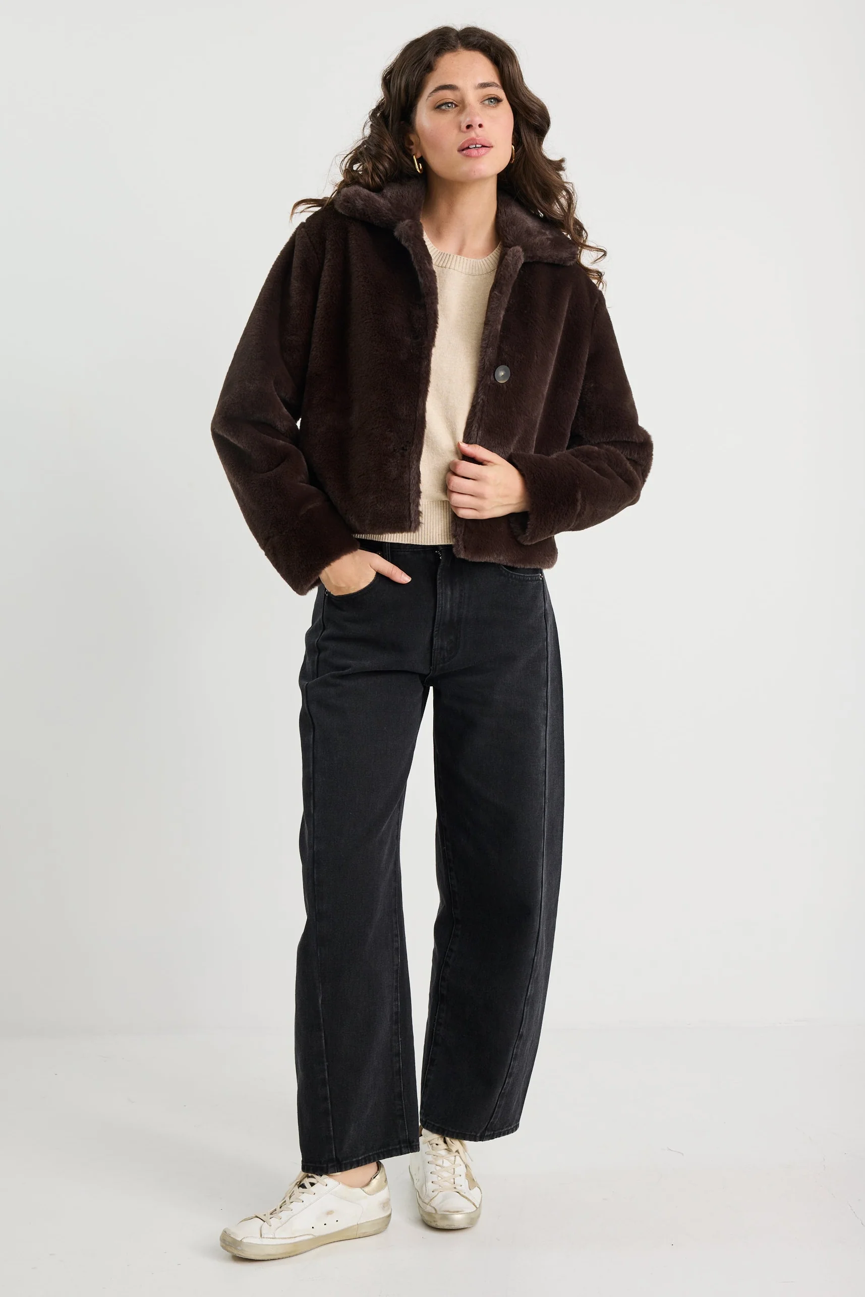 Lodge Chocolate Faux Fur Jacket - Image 3