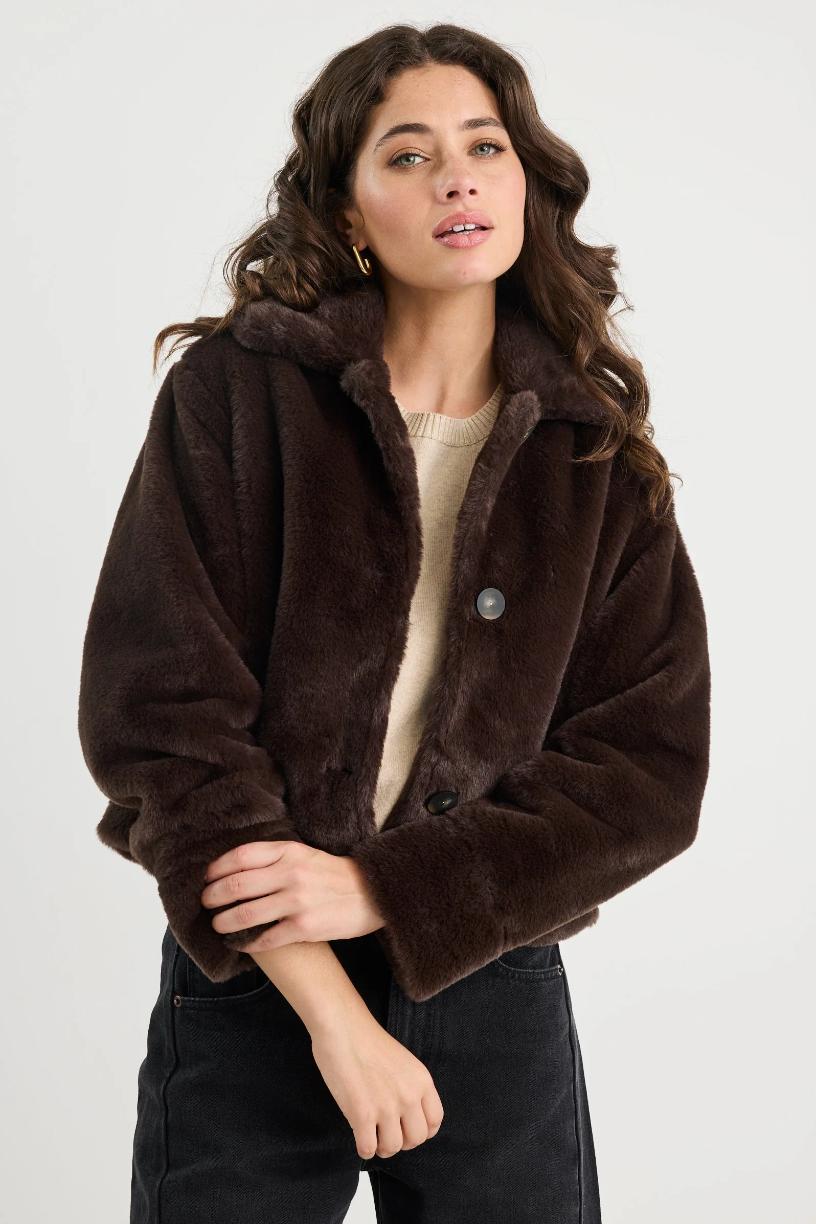 Lodge Chocolate Faux Fur Jacket - Image 4